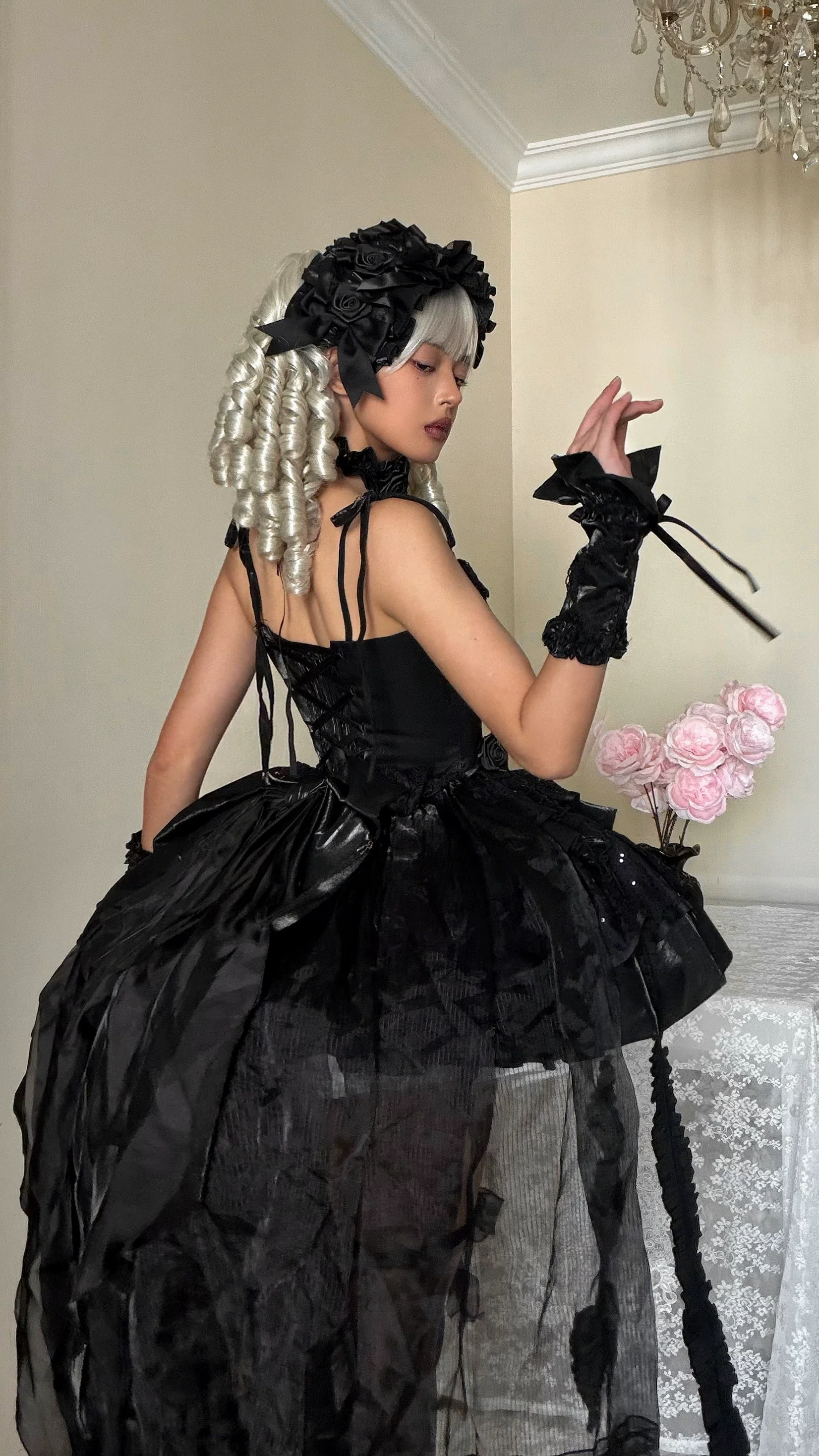 The Forbidden Garden - Gothic Lolita JSK Dress, Detachable Rose Accessories - Image 3