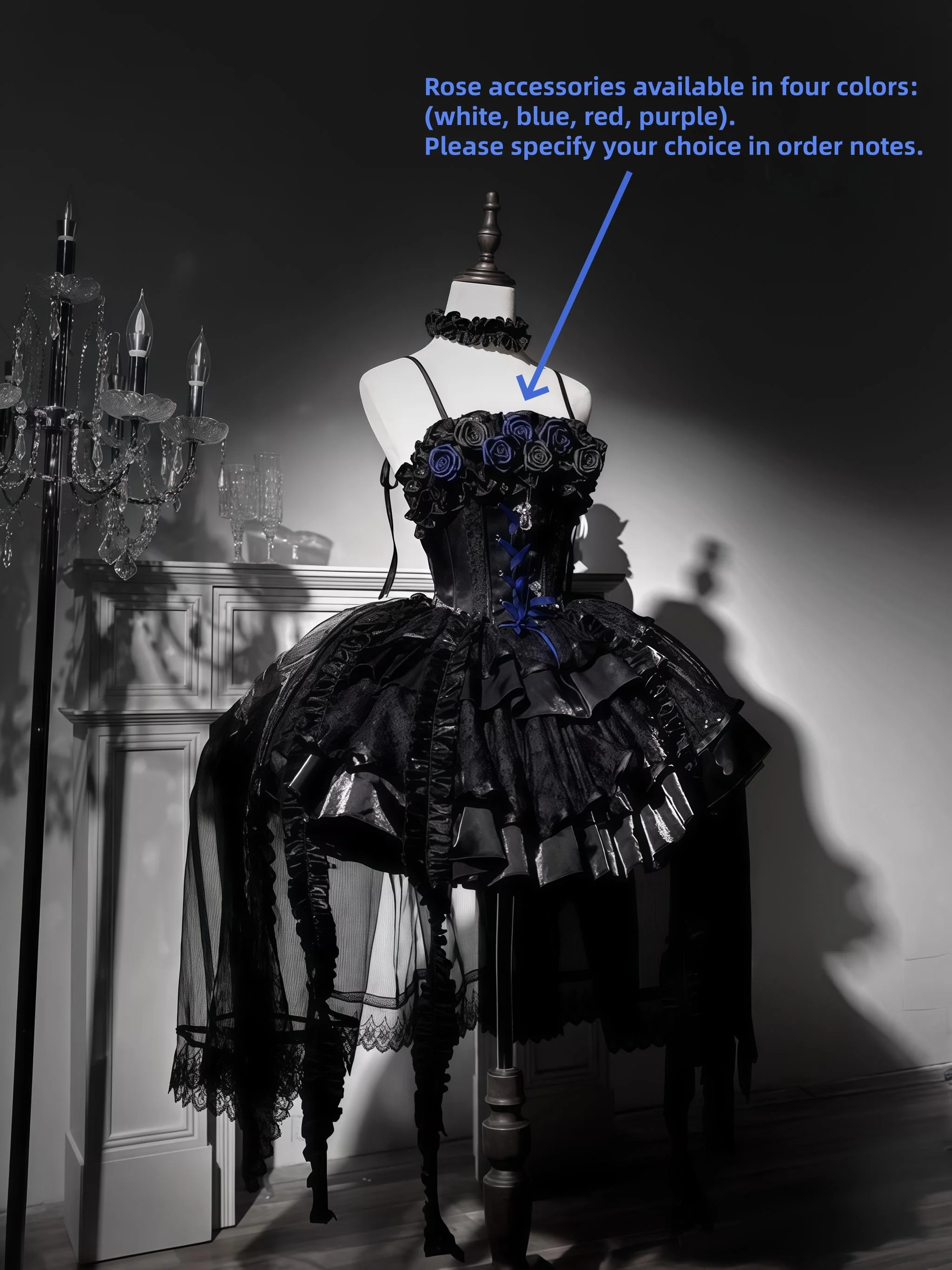 The Forbidden Garden - Gothic Lolita JSK Dress, Detachable Rose Accessories - Image 5