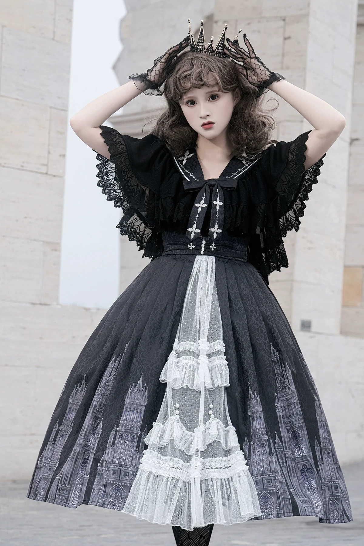 Silent Church - Gothic Lolita JSK Front Open Printed Dress and Thin Cardigan Set - Image 11