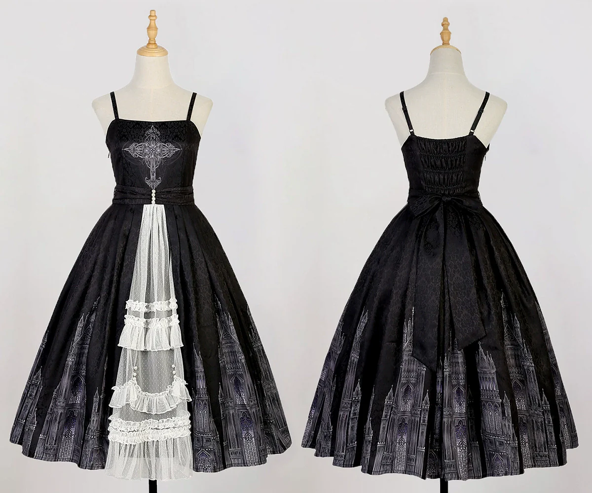 Silent Church - Gothic Lolita JSK Front Open Printed Dress and Thin Cardigan Set - Image 29