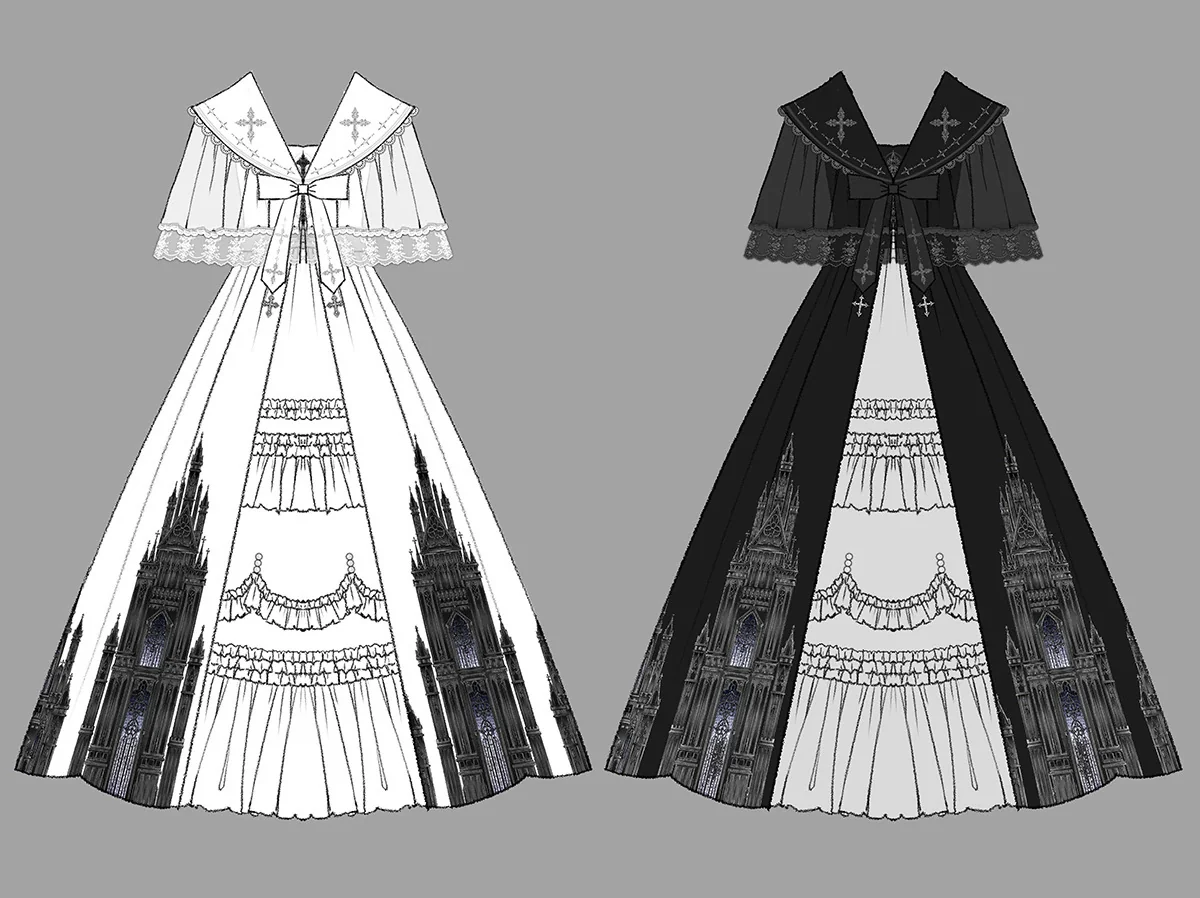 Silent Church - Gothic Lolita JSK Front Open Printed Dress and Thin Cardigan Set - Image 30