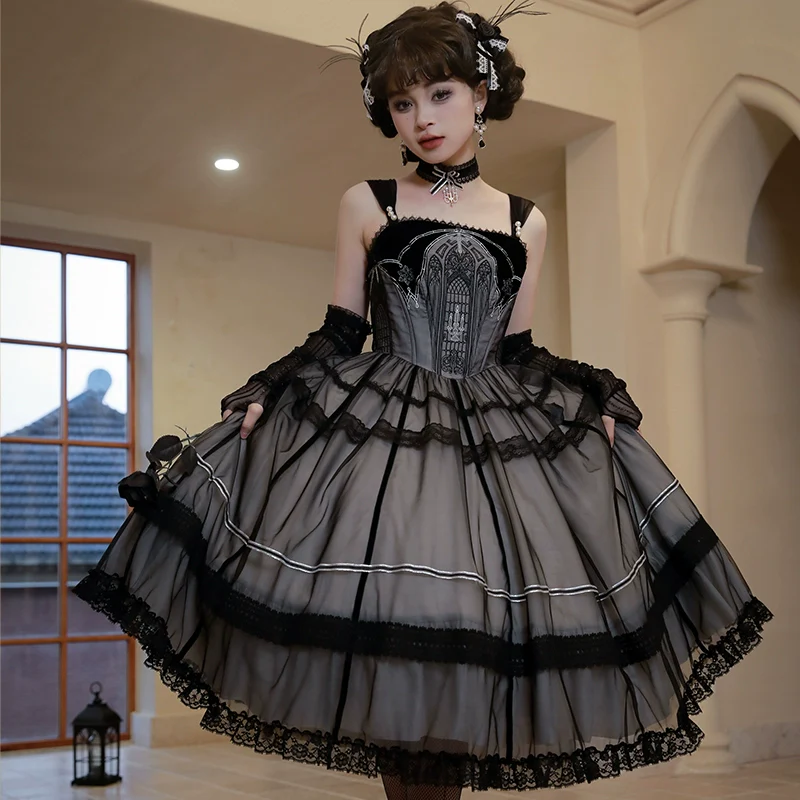 Winter Evening Prayer - Gothic Lolita Jumper Dress Embroidered Candlestick OP Dress - Image 10