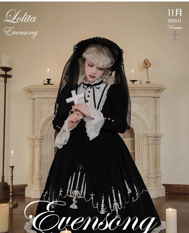 Winter Evening Prayer - Gothic Lolita Jumper Dress Embroidered Candlestick OP Dress - Image 12