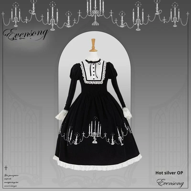 Winter Evening Prayer - Gothic Lolita Jumper Dress Embroidered Candlestick OP Dress - Image 20