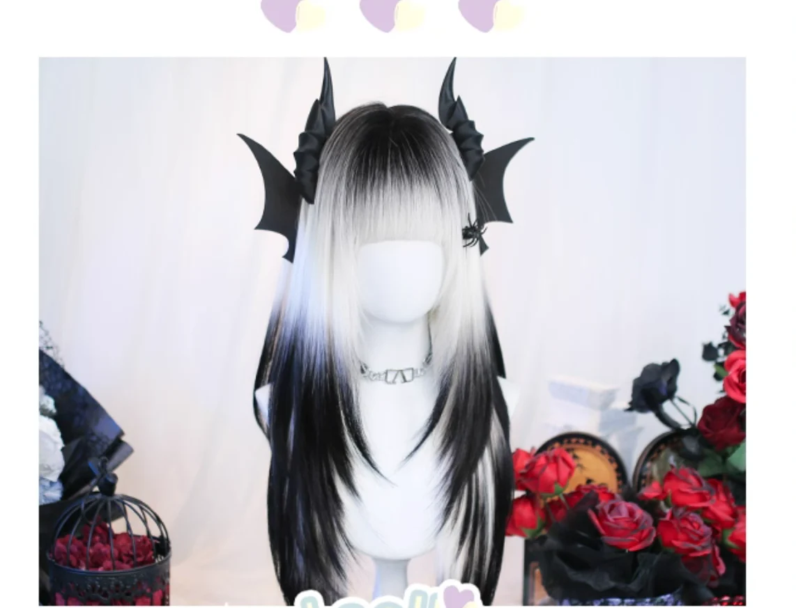 Dalao Home - Crow Pact - Gothic Lolita Layered Wig, Black and White Gradient - Image 4