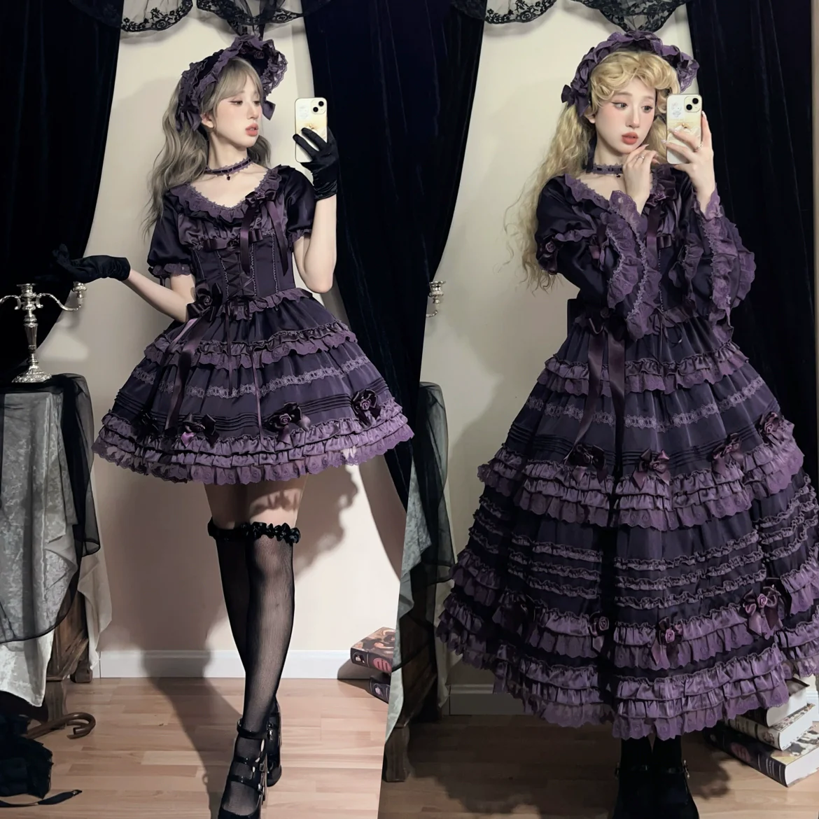 Stacked Black Currant - Gothic Lolita OP Dress, Detachable Skirt Hem - Image 13