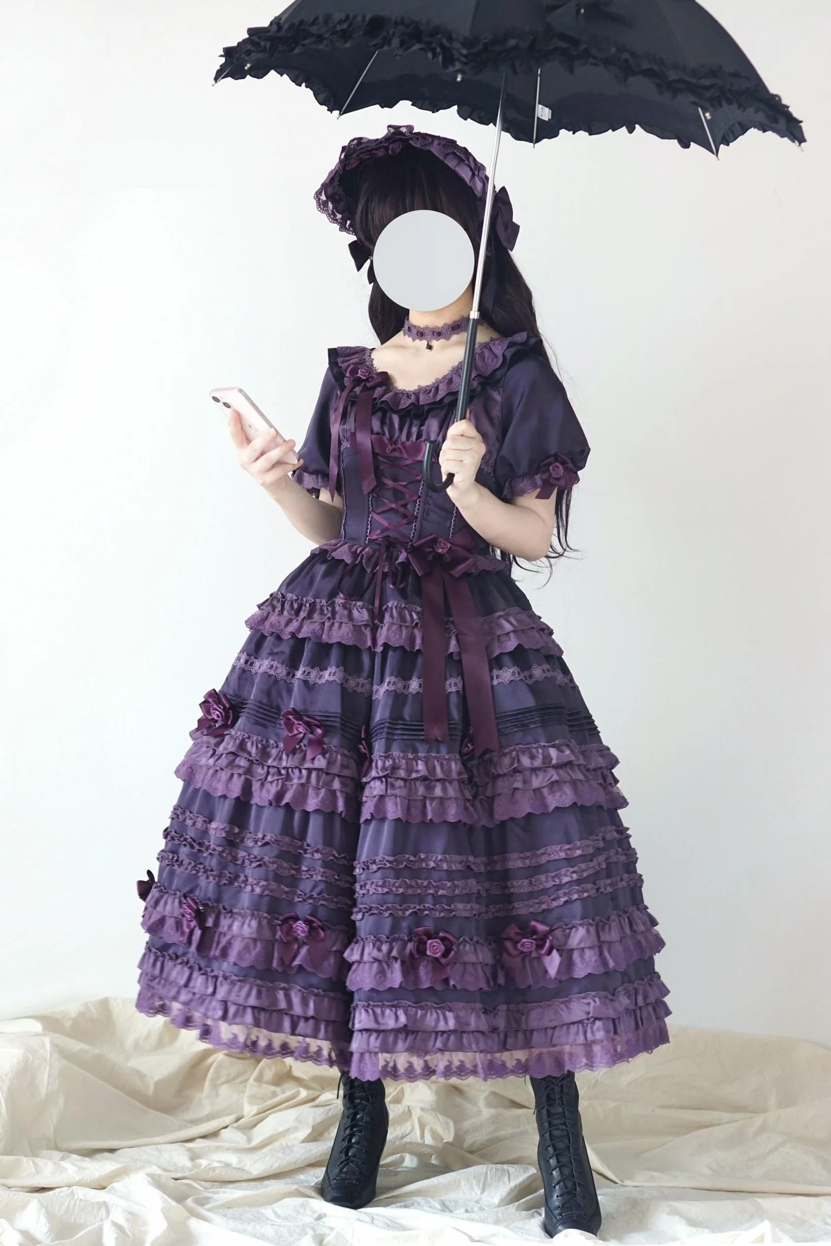 Stacked Black Currant - Gothic Lolita OP Dress, Detachable Skirt Hem - Image 15