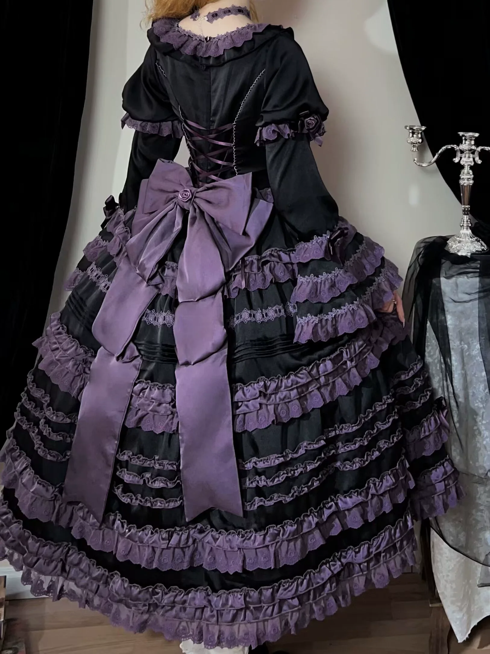 Stacked Black Currant - Gothic Lolita OP Dress, Detachable Skirt Hem - Image 17