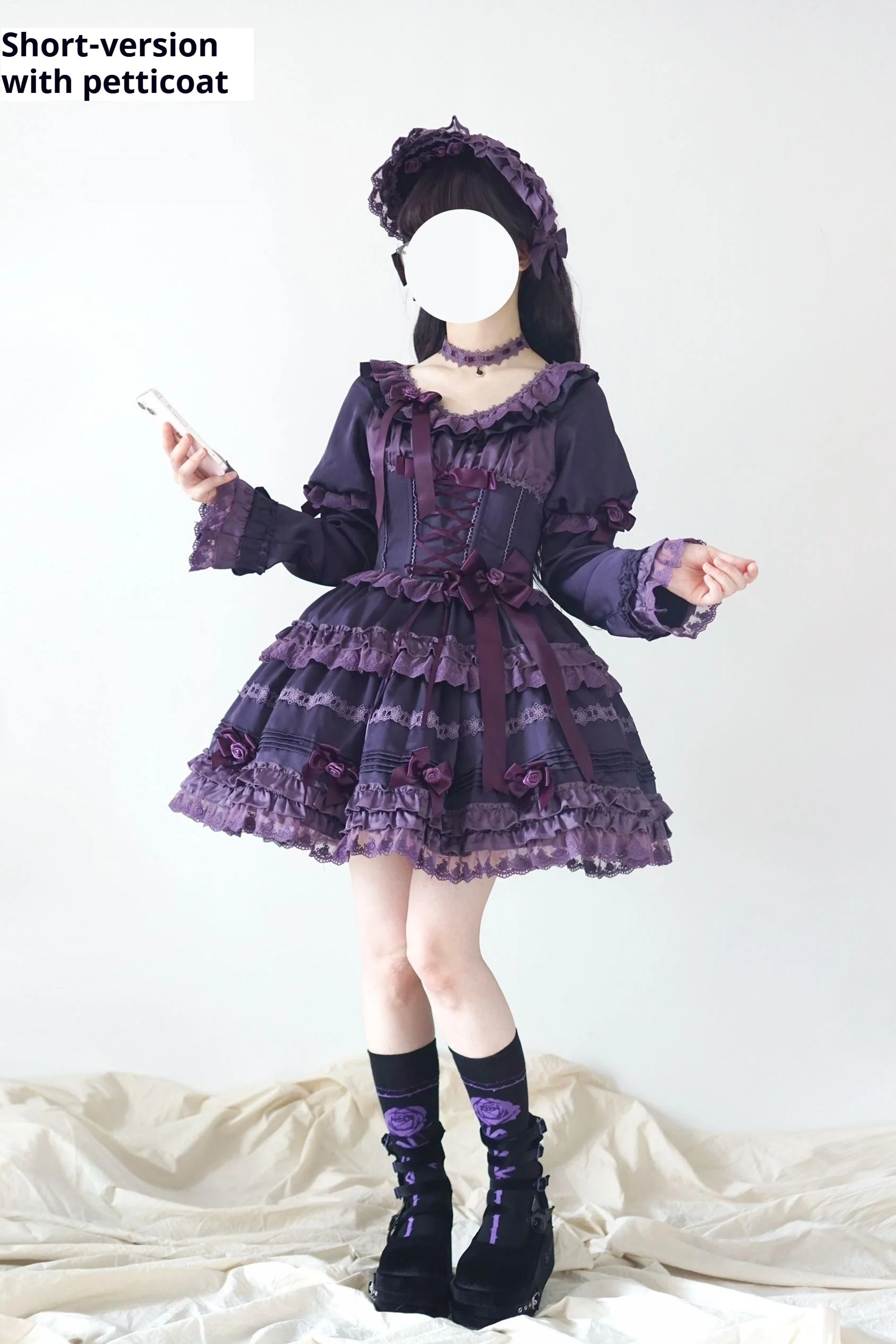 Stacked Black Currant - Gothic Lolita OP Dress, Detachable Skirt Hem - Image 22