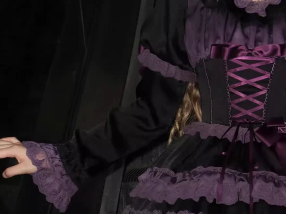 Stacked Black Currant - Gothic Lolita OP Dress, Detachable Skirt Hem - Image 33