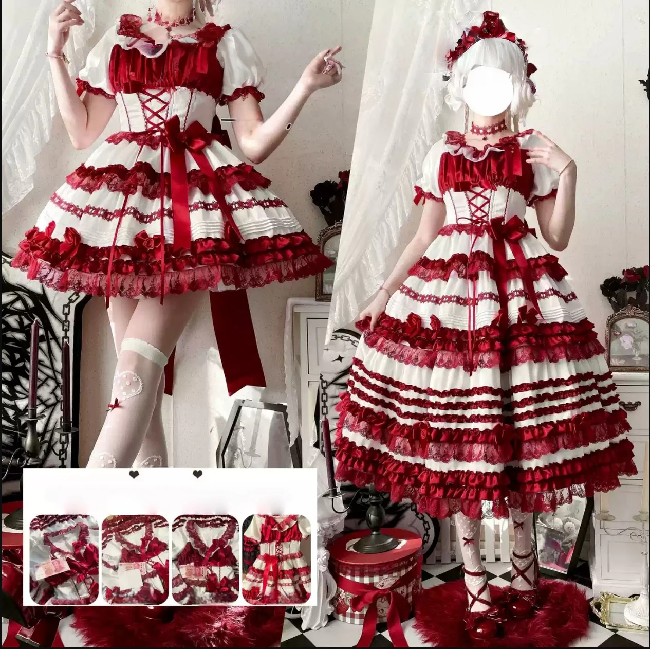 Stacked Black Currant - Gothic Lolita OP Dress, Detachable Skirt Hem - Image 37