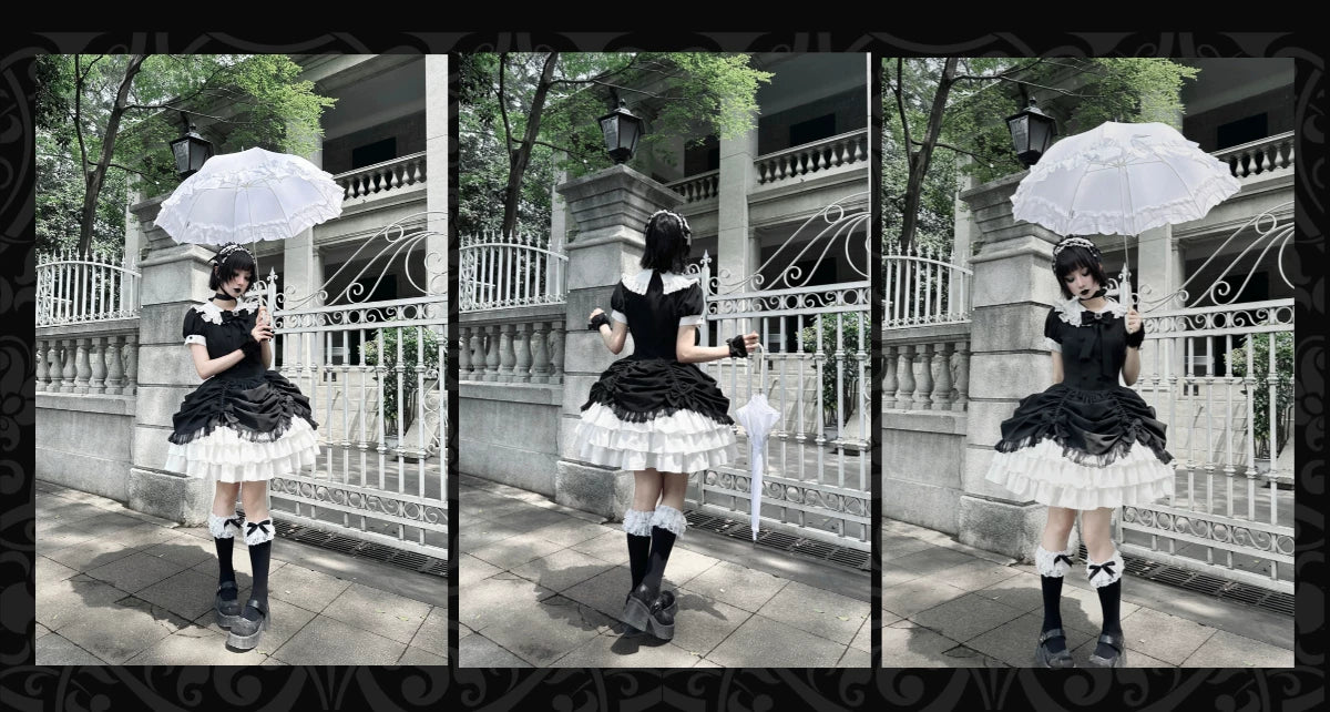 Obsidian - Gothic Lolita OP Dress, Irregular Collar with Pearls - Image 10
