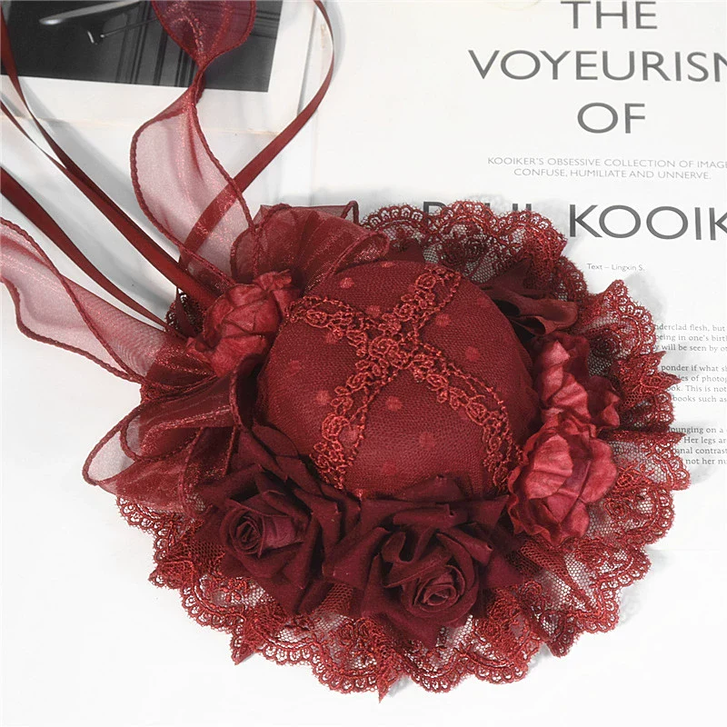 Youge Original Accessory - Gothic Lolita Red Top Hat, Rose & Bow - Image 10