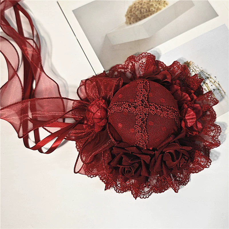 Youge Original Accessory - Gothic Lolita Red Top Hat, Rose & Bow - Image 12