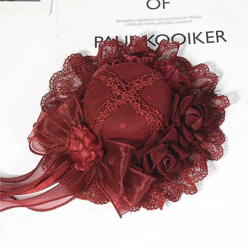 Youge Original Accessory - Gothic Lolita Red Top Hat, Rose & Bow - Image 13
