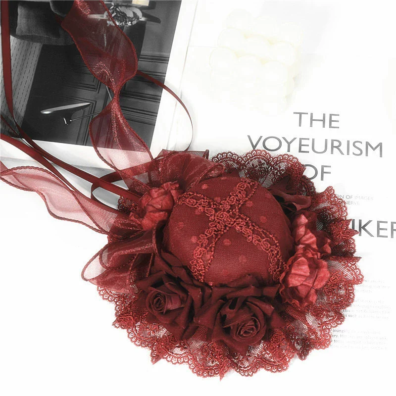 Youge Original Accessory - Gothic Lolita Red Top Hat, Rose & Bow - Image 14