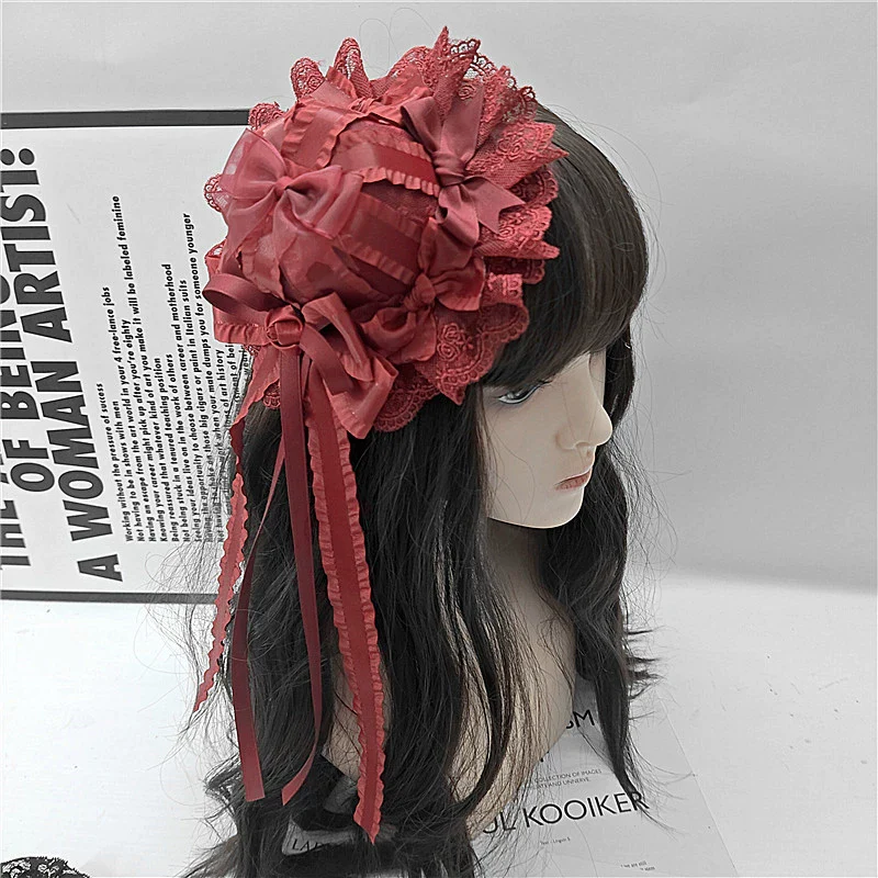 Youge Original Accessory - Gothic Lolita Red Top Hat, Rose & Bow - Image 3