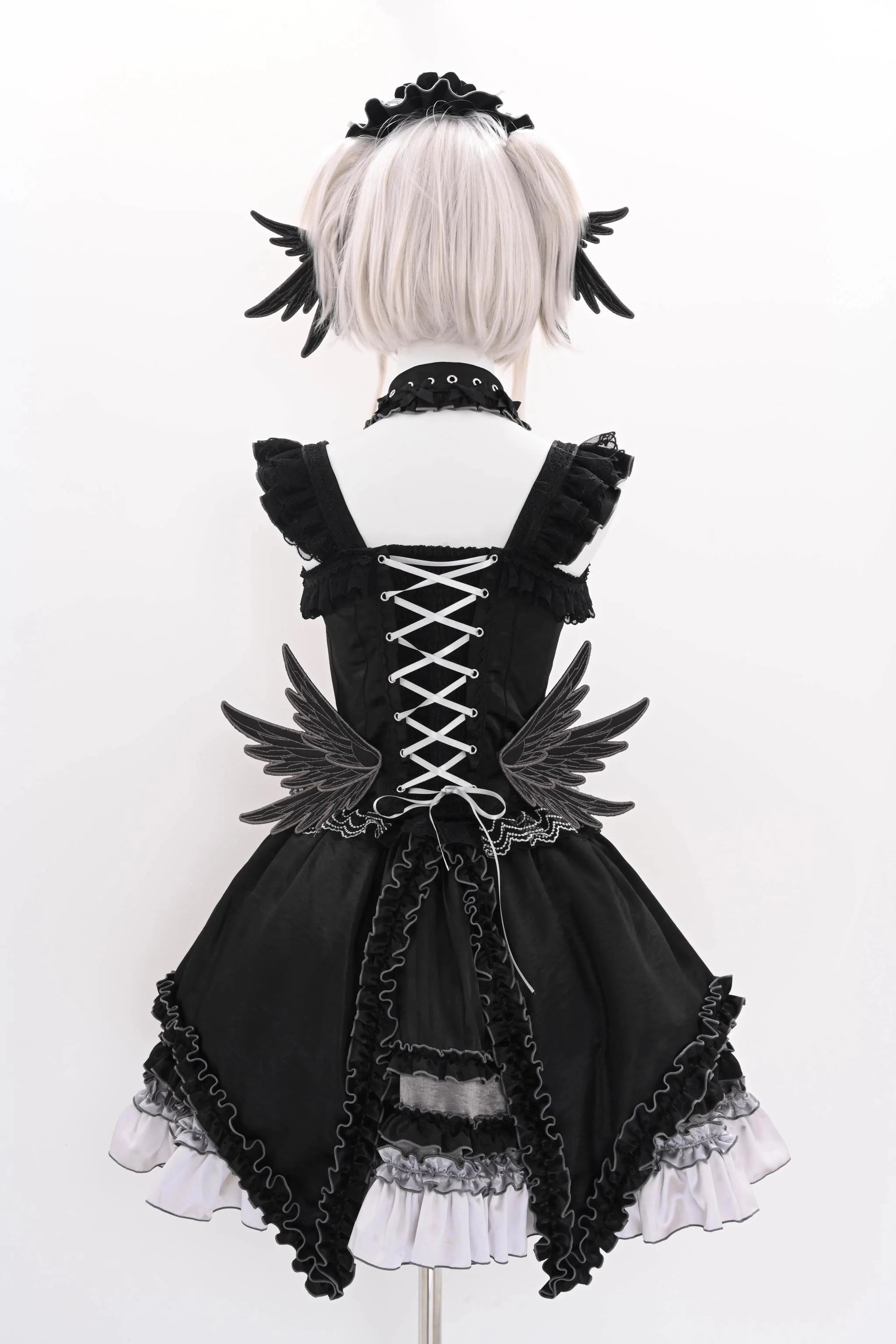 LustrE - Metallic Angel Black - Gothic Lolita Rhinestone Top & Ruffled Skirt Set - Image 13
