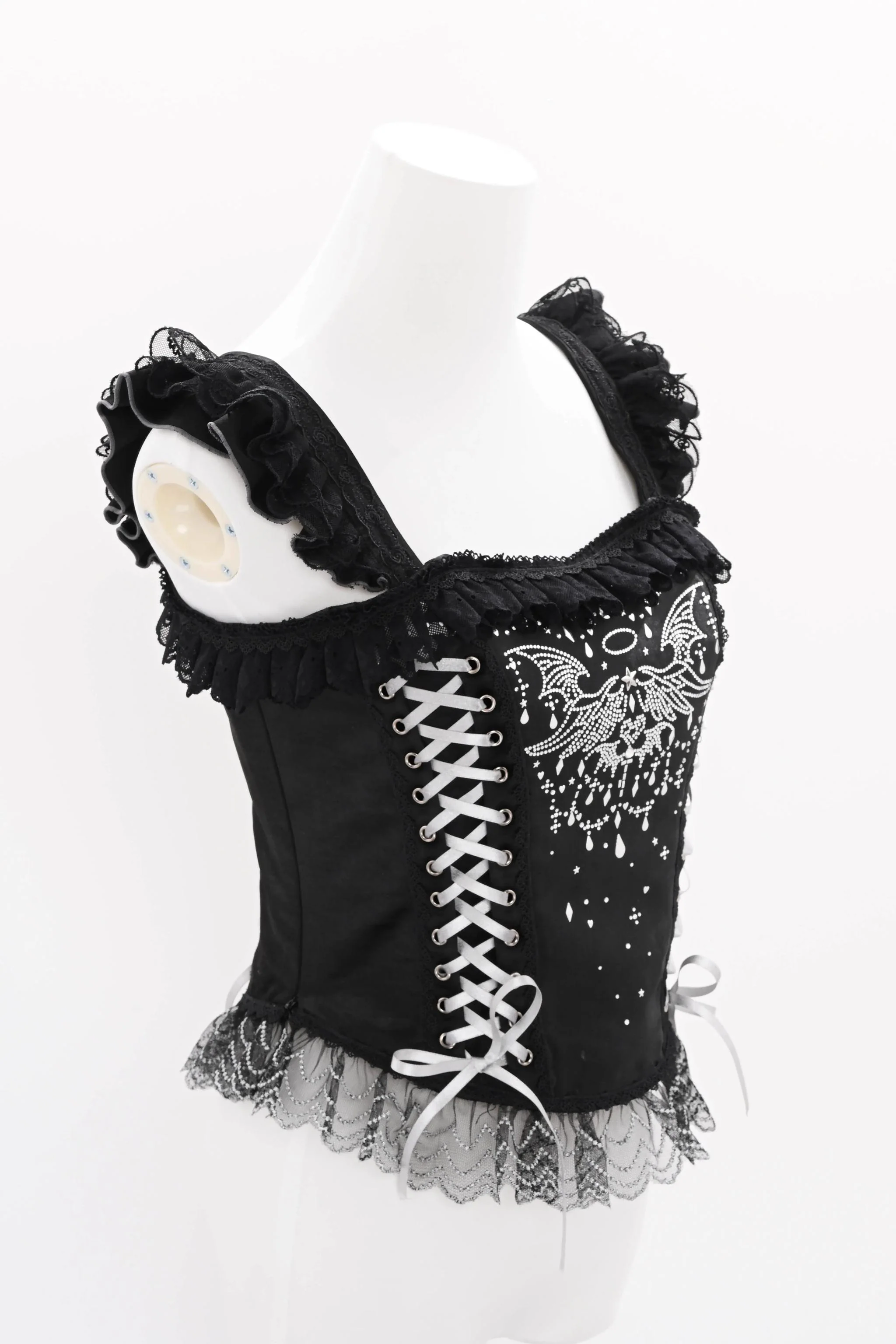 LustrE - Metallic Angel Black - Gothic Lolita Rhinestone Top & Ruffled Skirt Set - Image 15