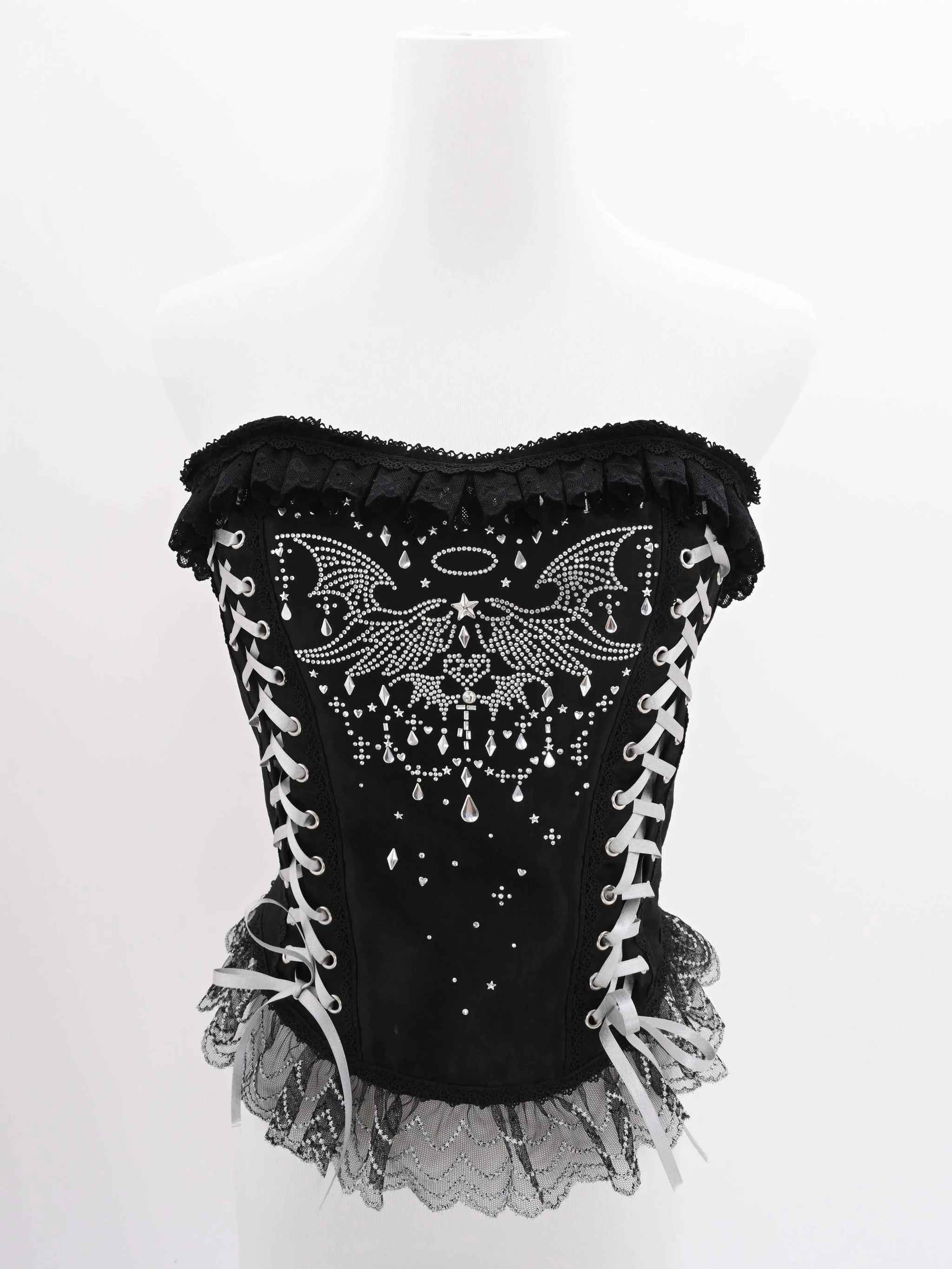 LustrE - Metallic Angel Black - Gothic Lolita Rhinestone Top & Ruffled Skirt Set - Image 17