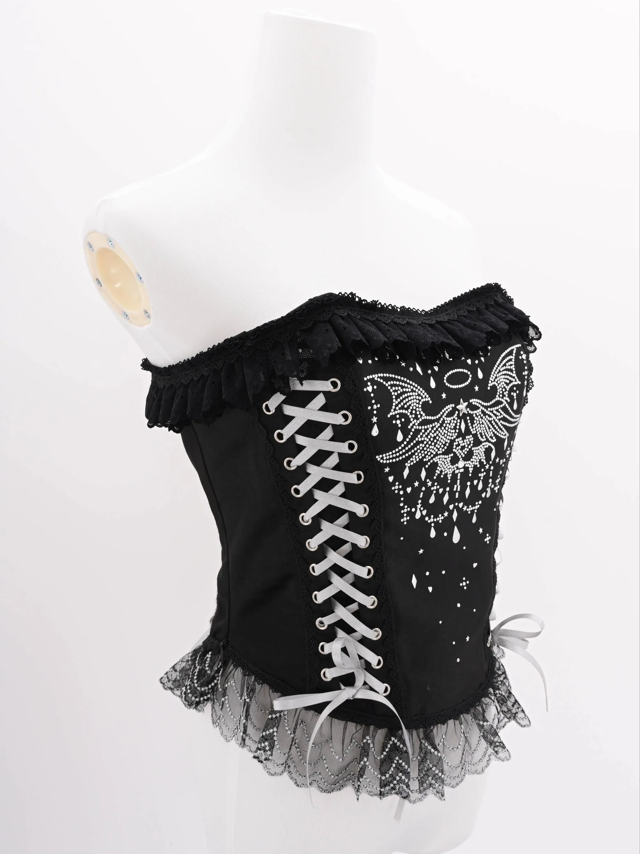 LustrE - Metallic Angel Black - Gothic Lolita Rhinestone Top & Ruffled Skirt Set - Image 18