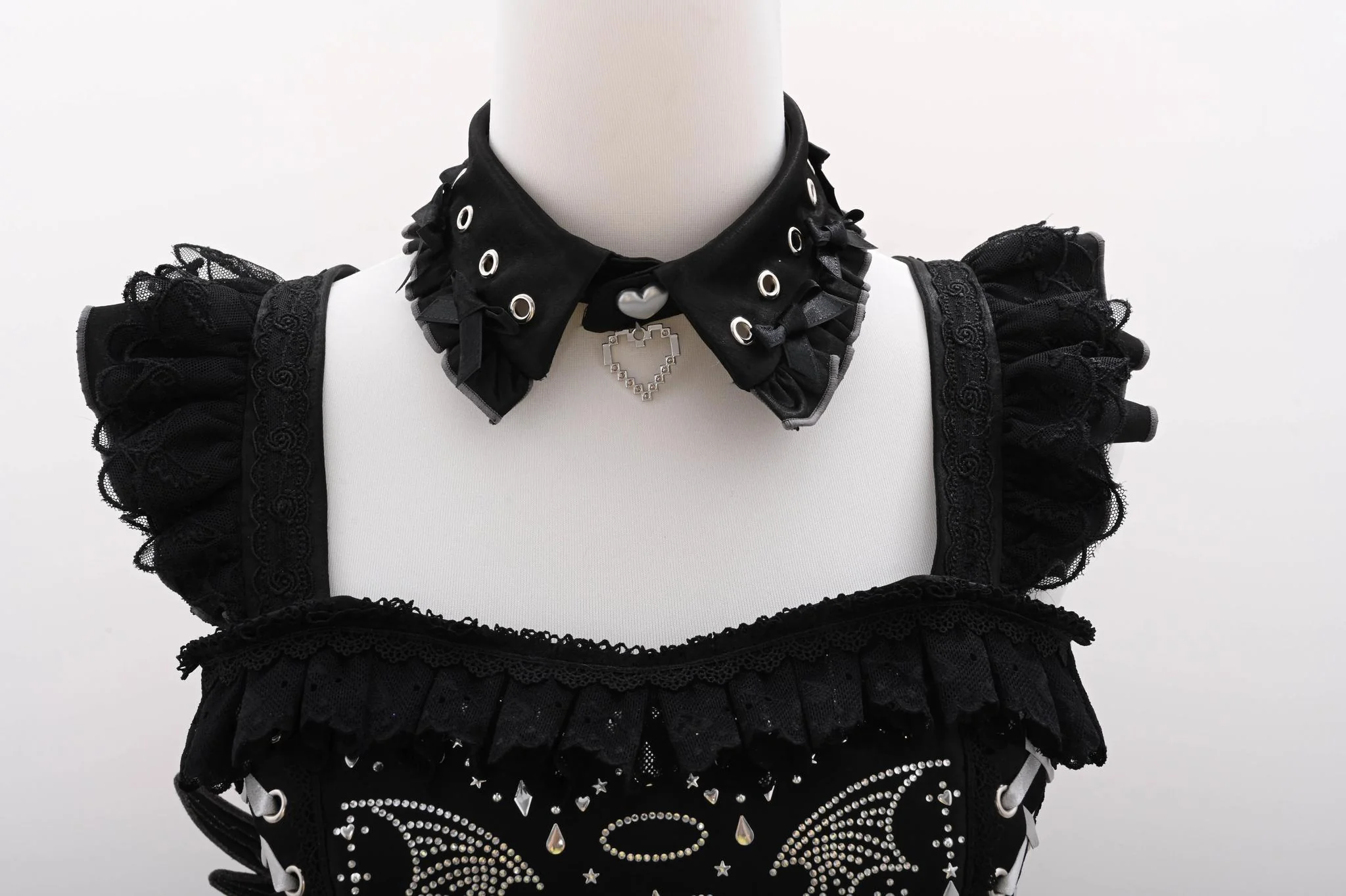 LustrE - Metallic Angel Black - Gothic Lolita Rhinestone Top & Ruffled Skirt Set - Image 25