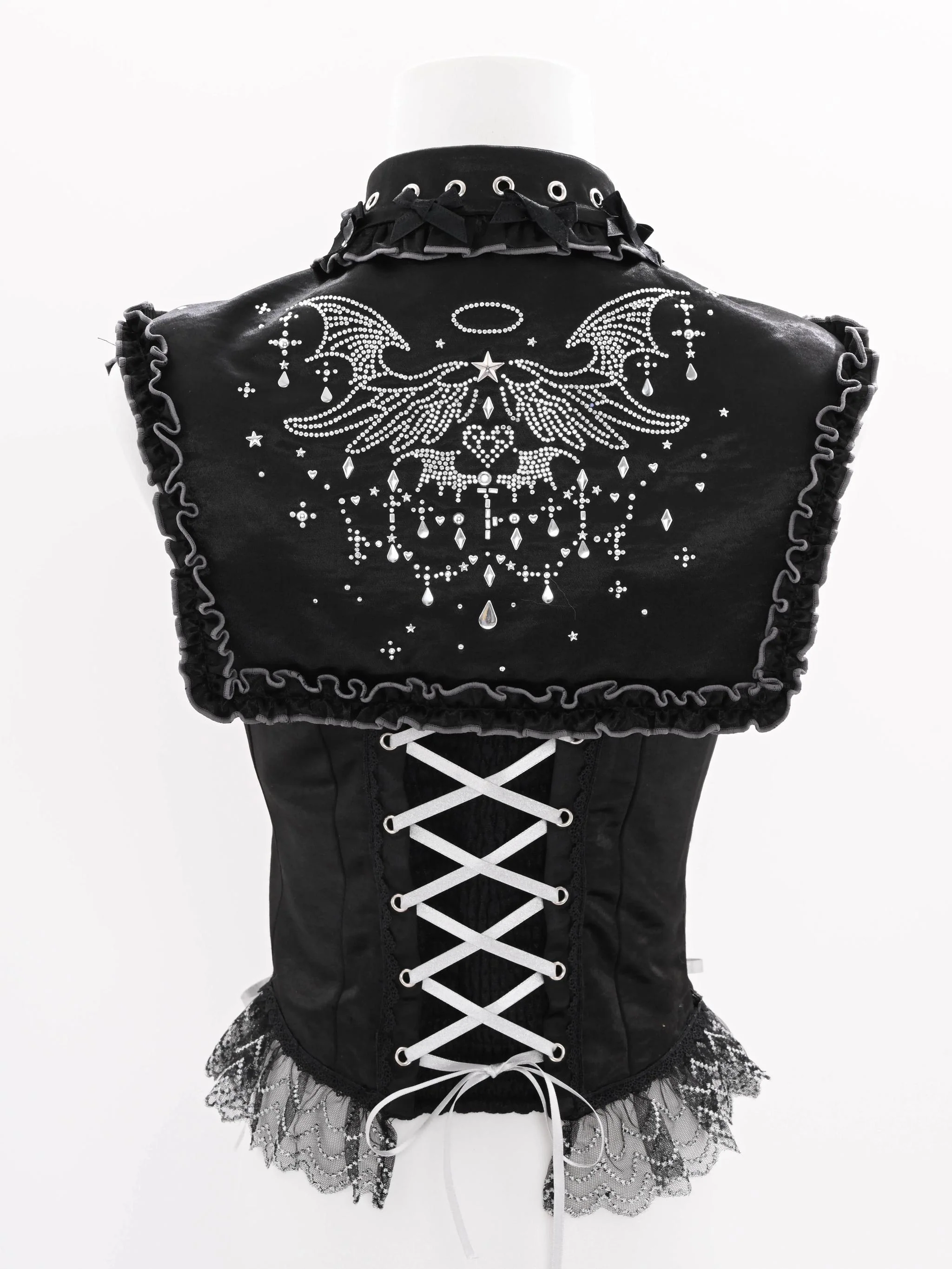 LustrE - Metallic Angel Black - Gothic Lolita Rhinestone Top & Ruffled Skirt Set - Image 28