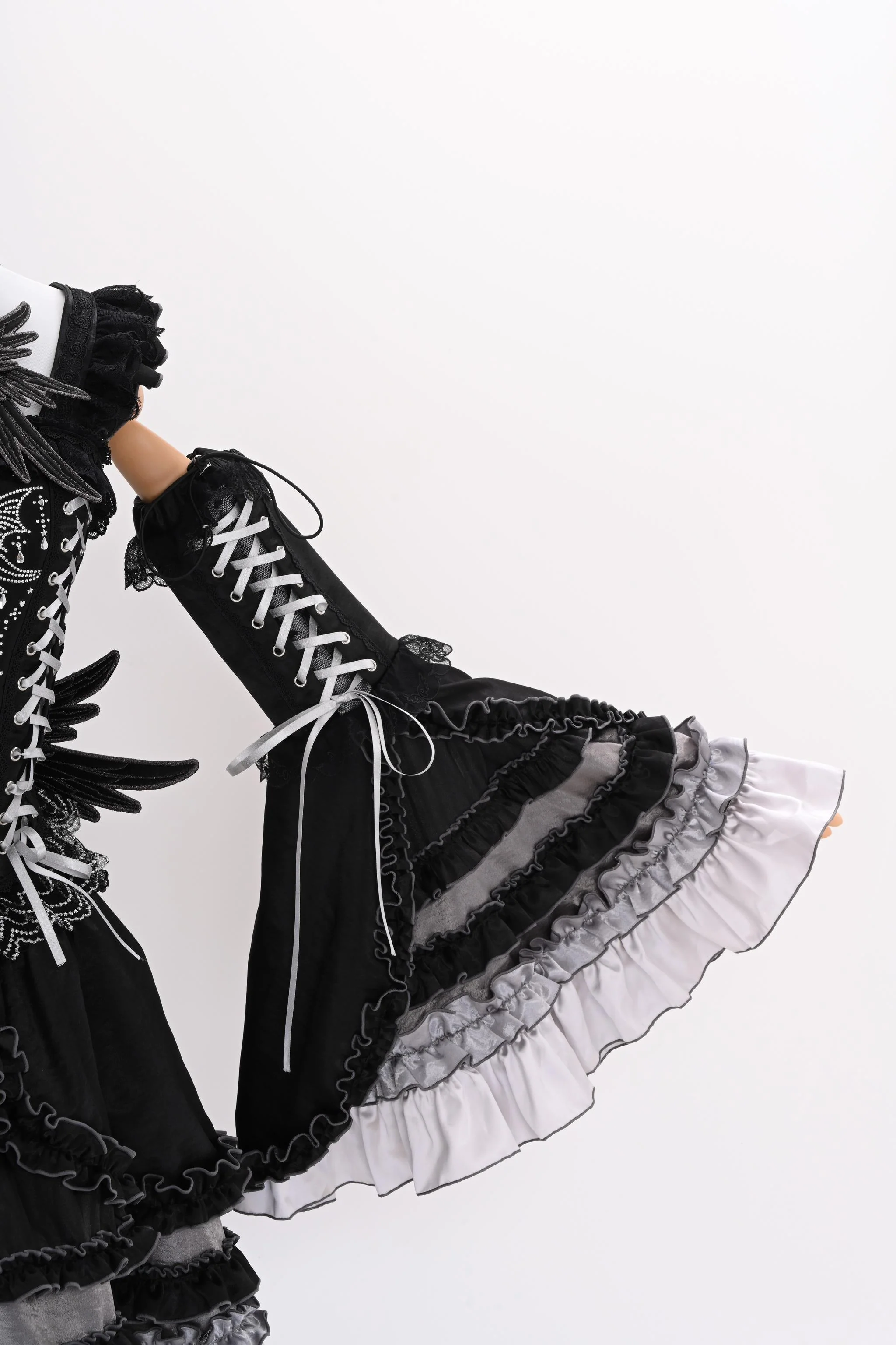 LustrE - Metallic Angel Black - Gothic Lolita Rhinestone Top & Ruffled Skirt Set - Image 30