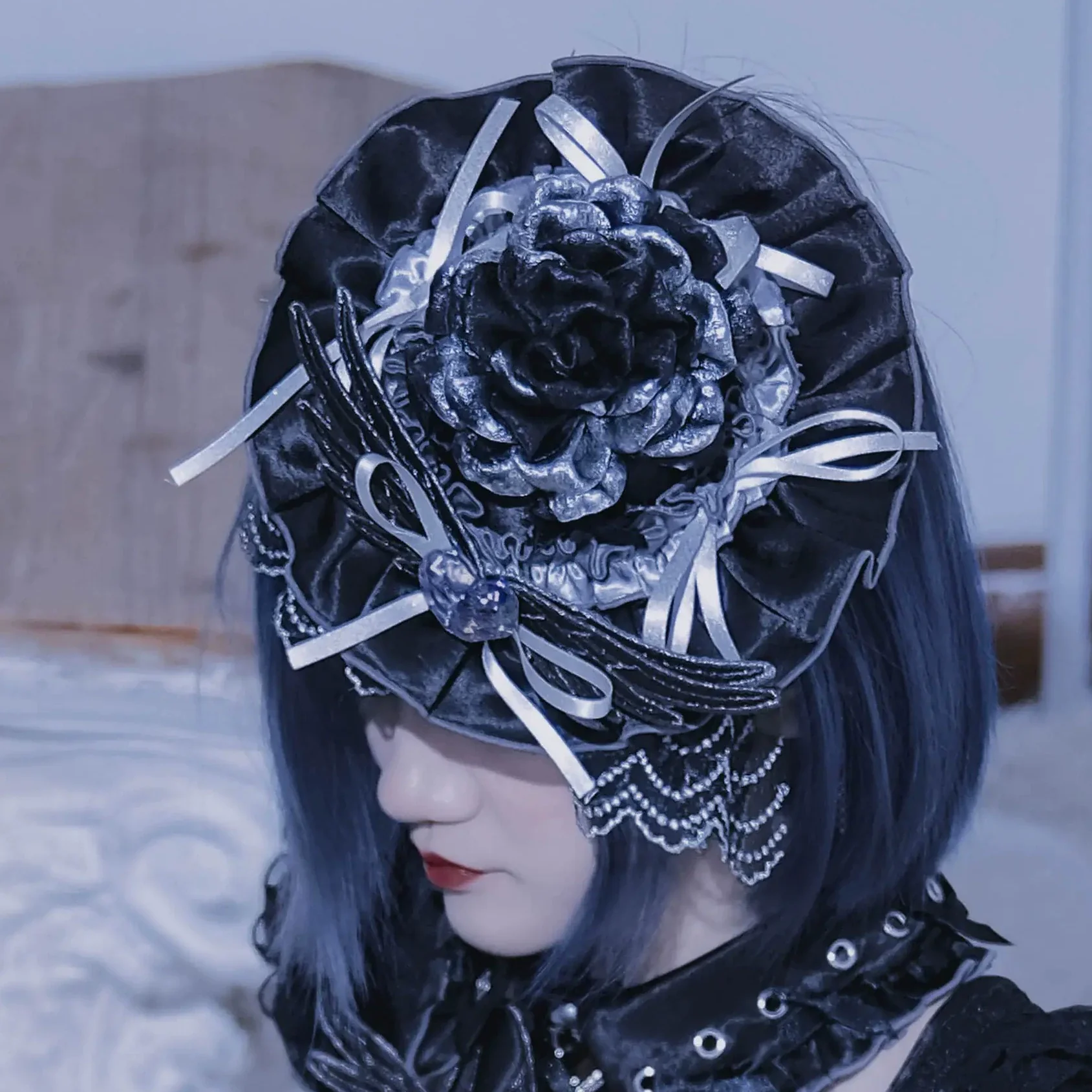 LustrE - Metallic Angel Black - Gothic Lolita Rhinestone Top & Ruffled Skirt Set - Image 31