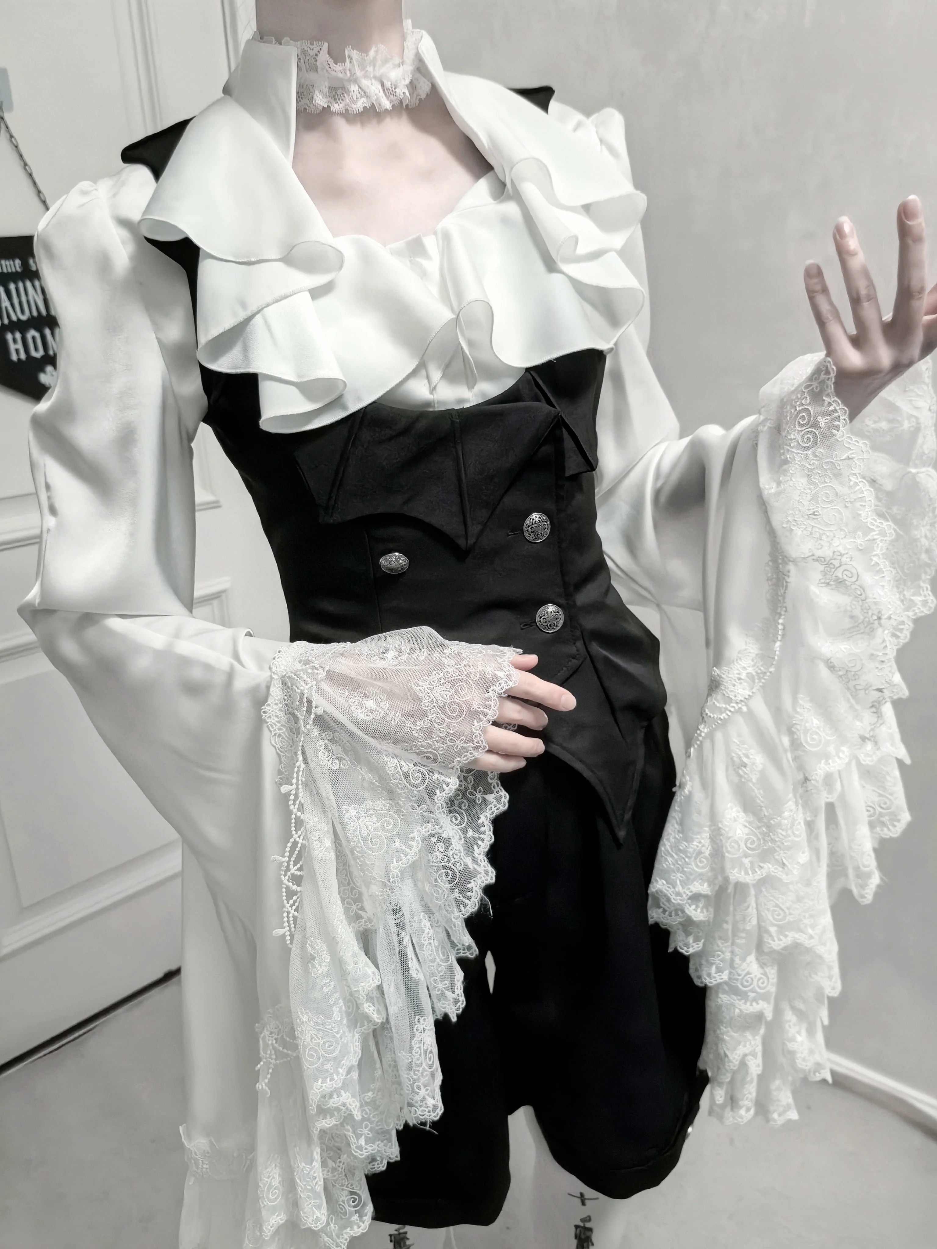 Acorn Lolita - Butterfly Shadow - Gothic Lolita Ruffled Shirt, Tailcoat Style - Image 12