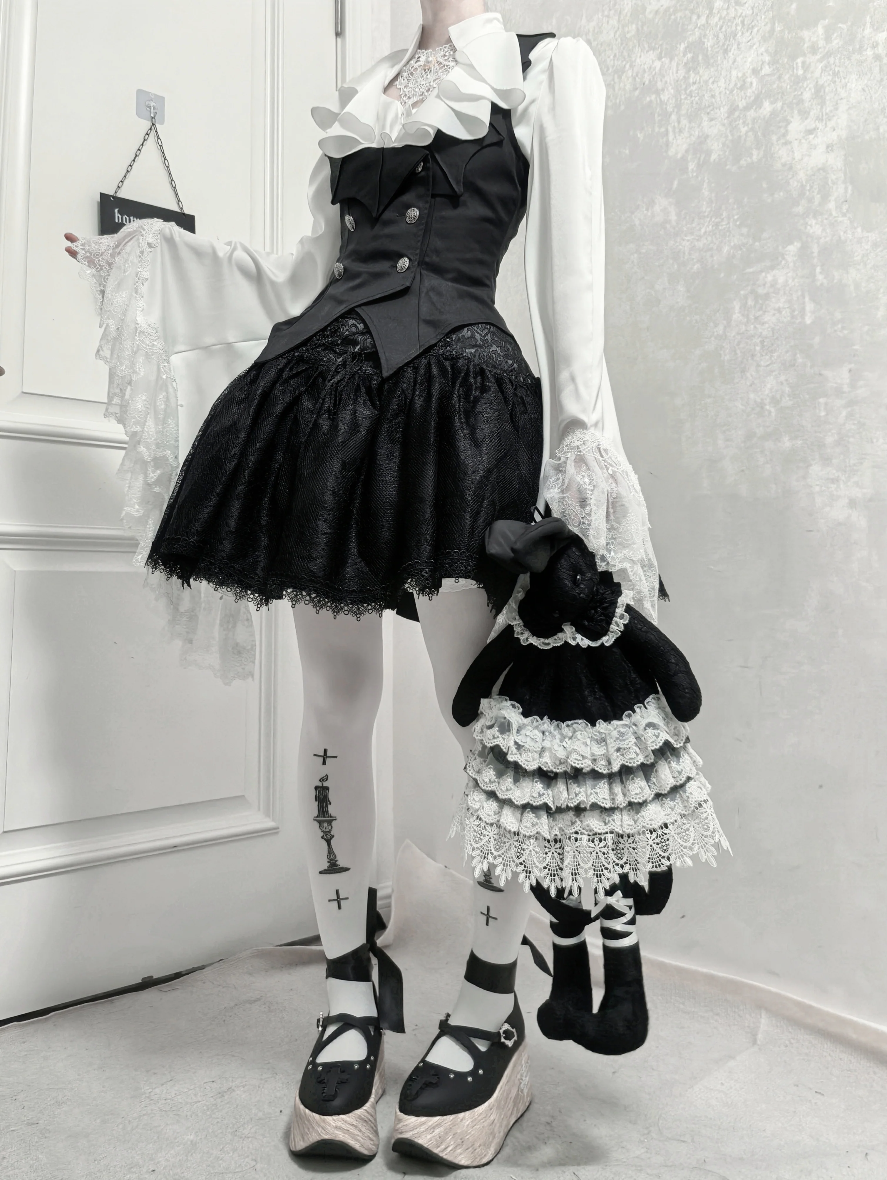 Acorn Lolita - Butterfly Shadow - Gothic Lolita Ruffled Shirt, Tailcoat Style - Image 13