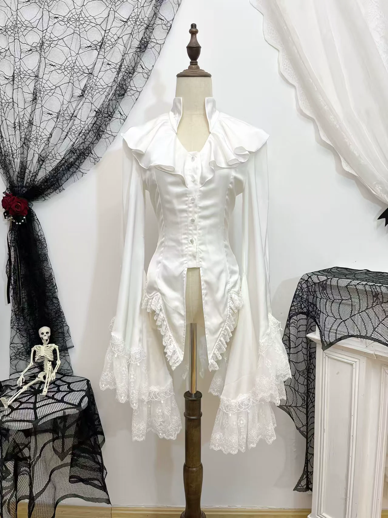 Acorn Lolita - Butterfly Shadow - Gothic Lolita Ruffled Shirt, Tailcoat Style - Image 3