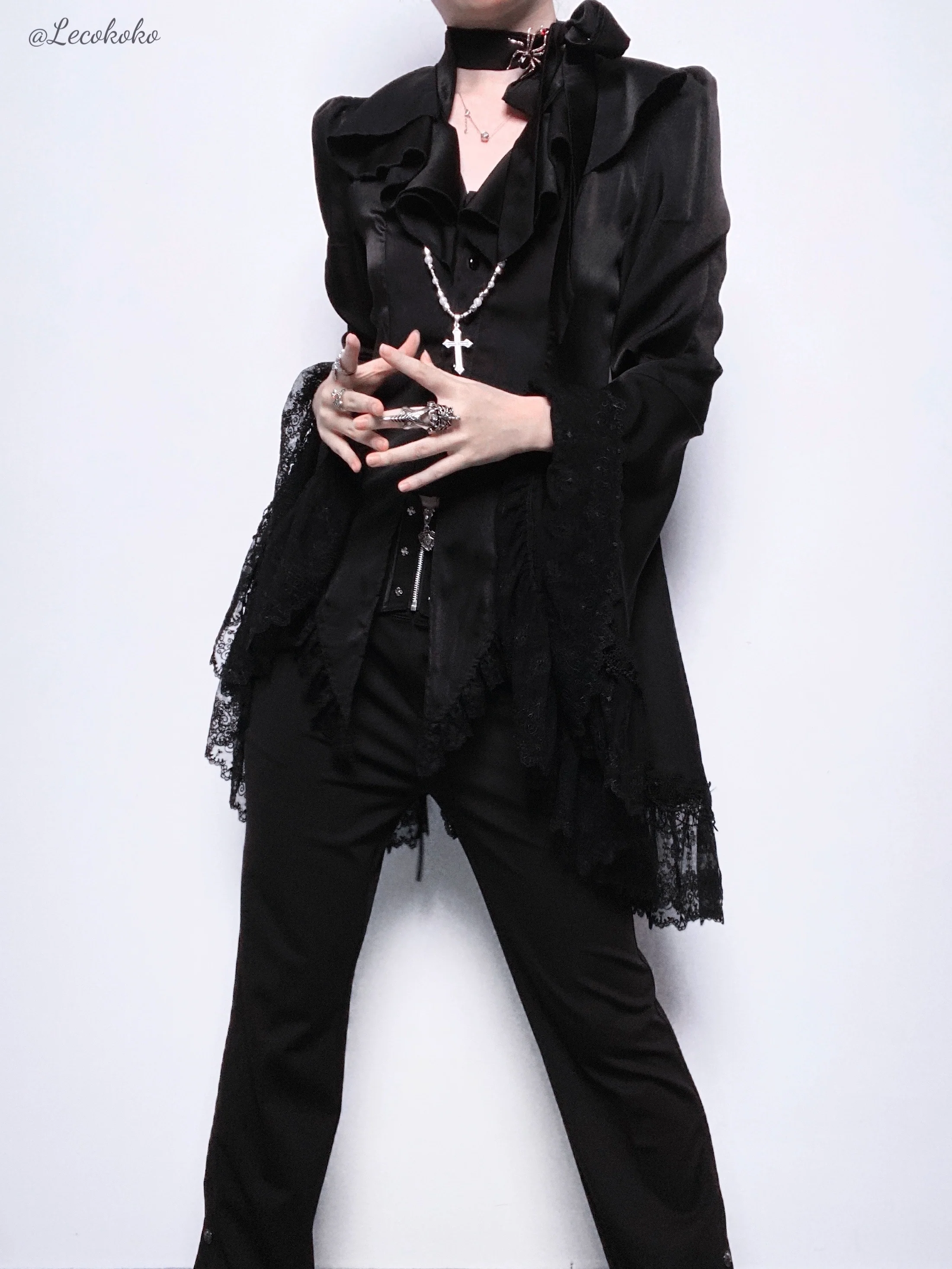Acorn Lolita - Butterfly Shadow - Gothic Lolita Ruffled Shirt, Tailcoat Style - Image 8