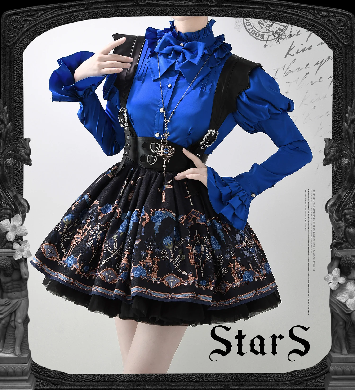 Dragonbone Lily - Gothic Lolita Satin Shirt with Vintage Julie Sleeves