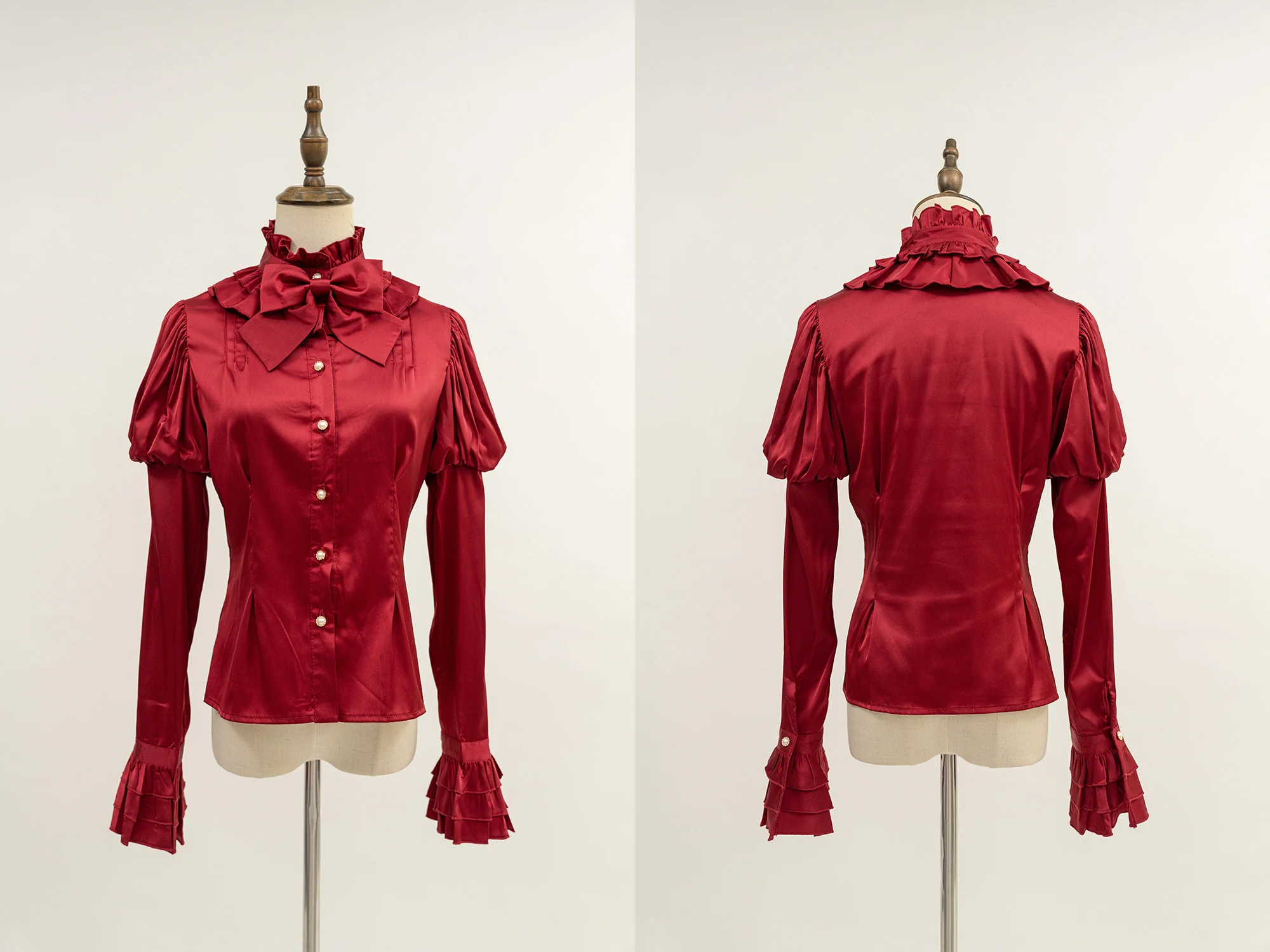 Dragonbone Lily - Gothic Lolita Satin Shirt with Vintage Julie Sleeves - Image 16