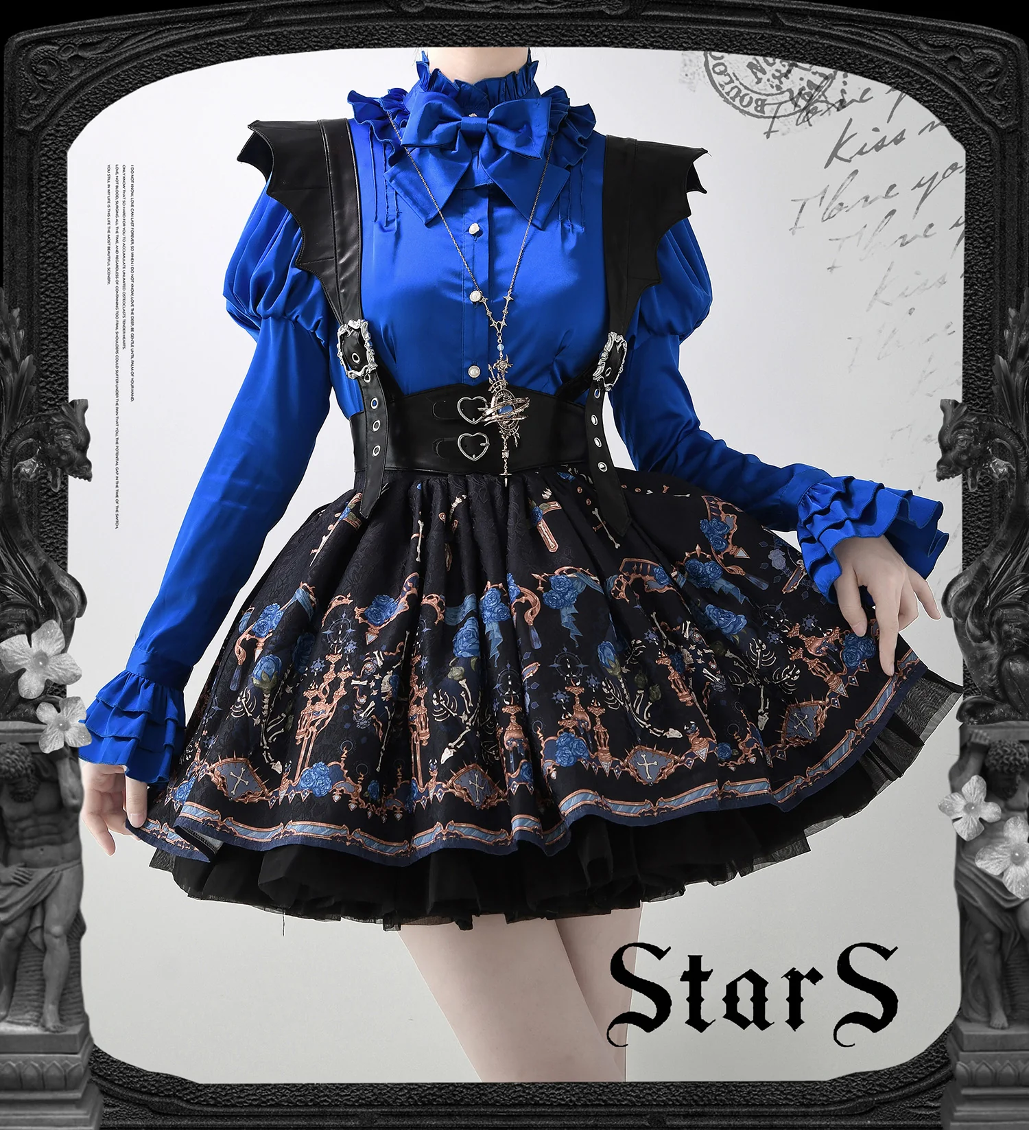 Dragonbone Lily - Gothic Lolita Satin Shirt with Vintage Julie Sleeves - Image 4