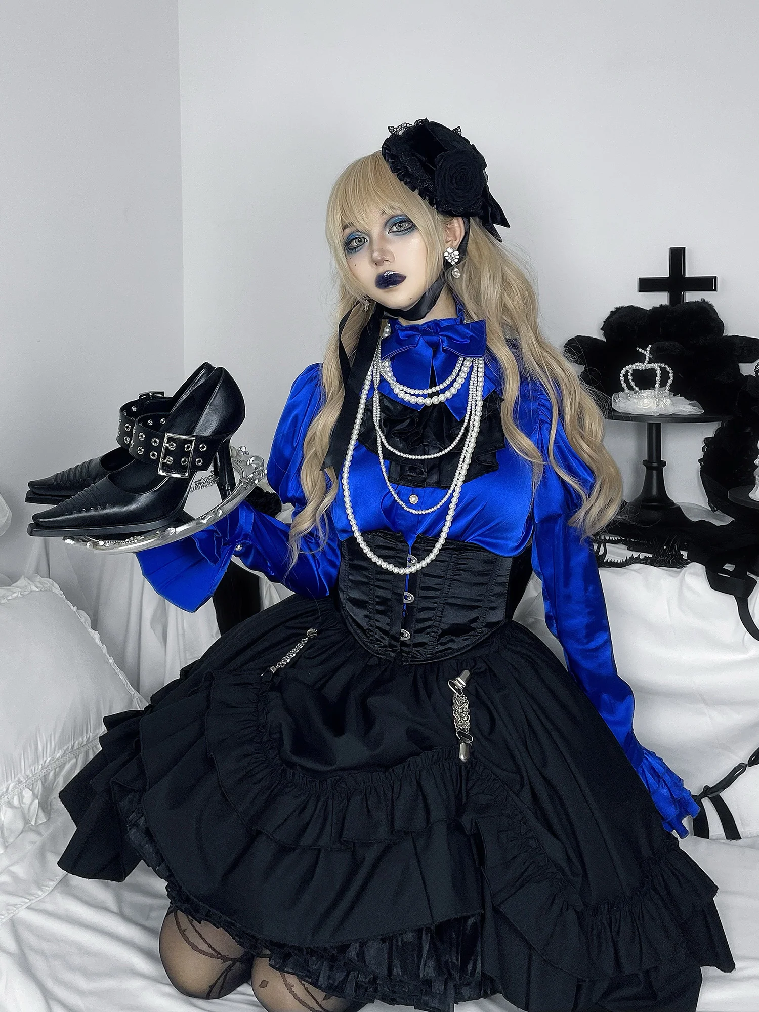 Dragonbone Lily - Gothic Lolita Satin Shirt with Vintage Julie Sleeves - Image 8