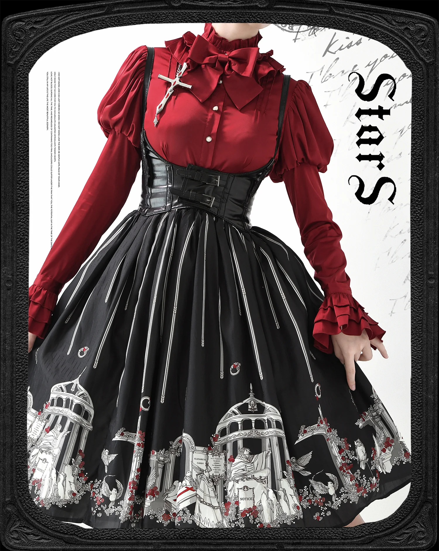 Dragonbone Lily - Gothic Lolita Satin Shirt with Vintage Julie Sleeves - Image 9