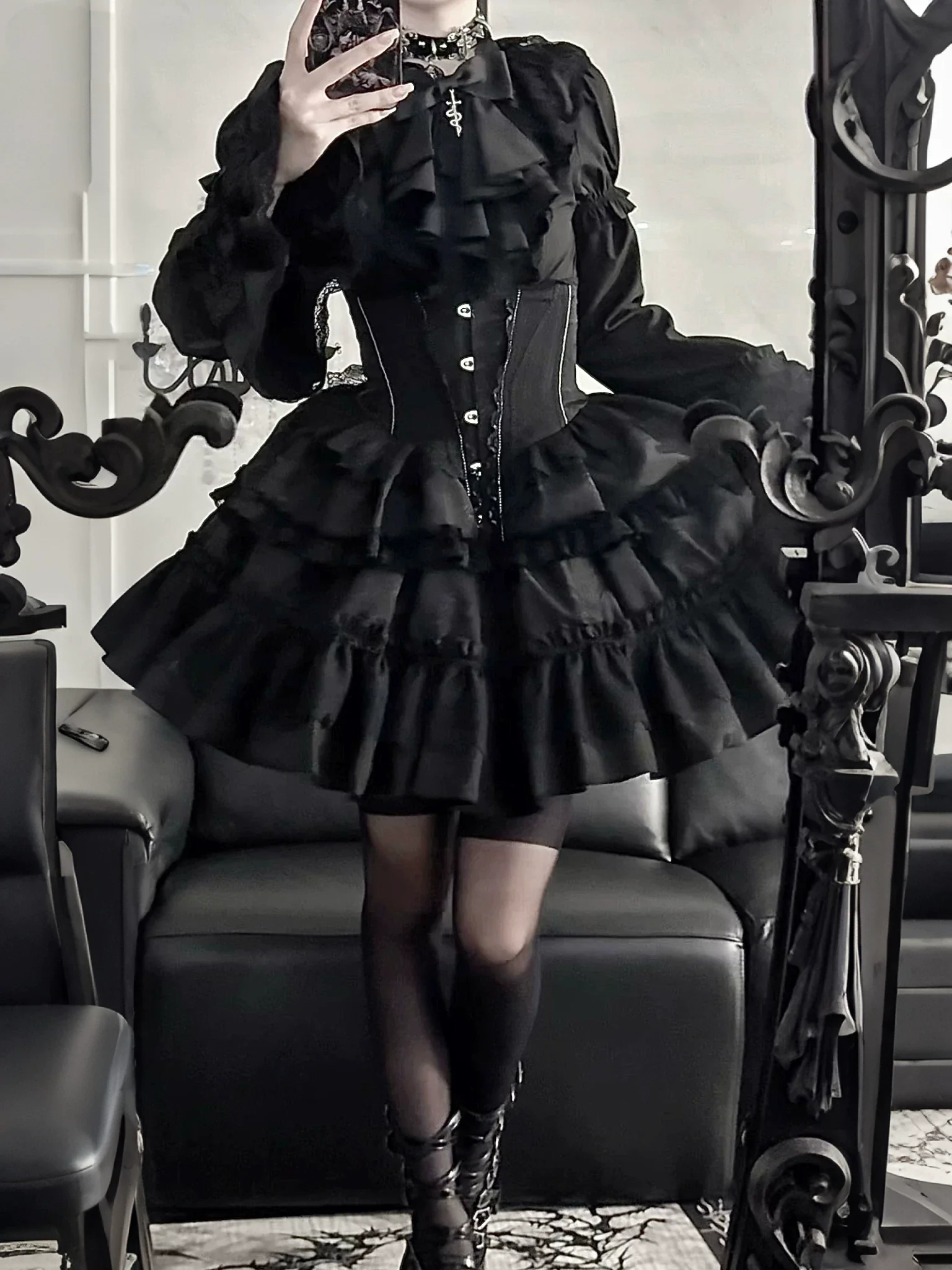 Eclipse Night - Gothic Lolita Shirt Set, Boning Corset Skirt