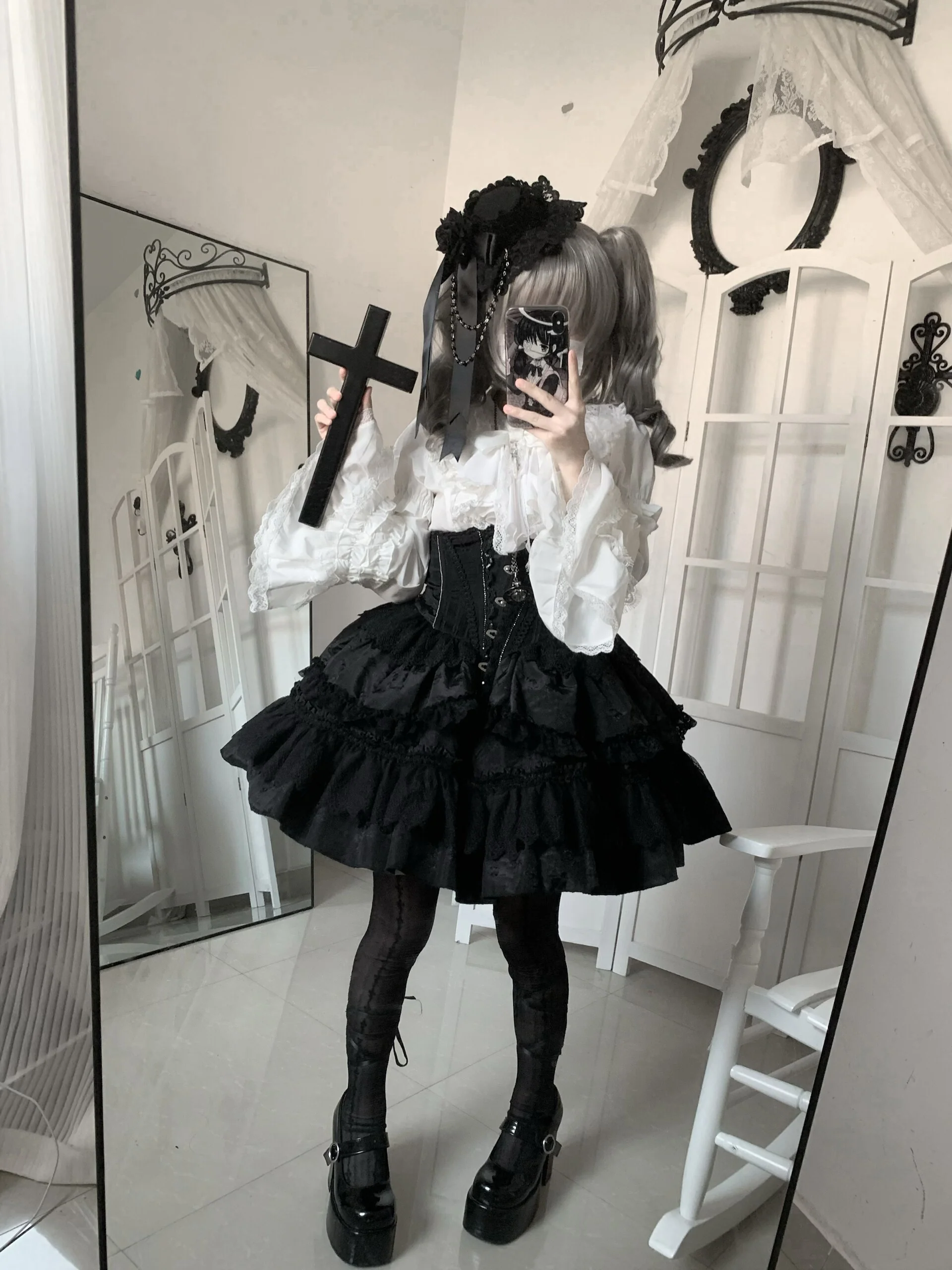 Eclipse Night - Gothic Lolita Shirt Set, Boning Corset Skirt - Image 14