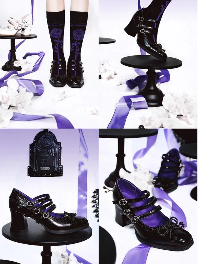 MODO - Gothic Lolita Shoes Chunky Heels with Snake-Pattern and Bow - Image 10