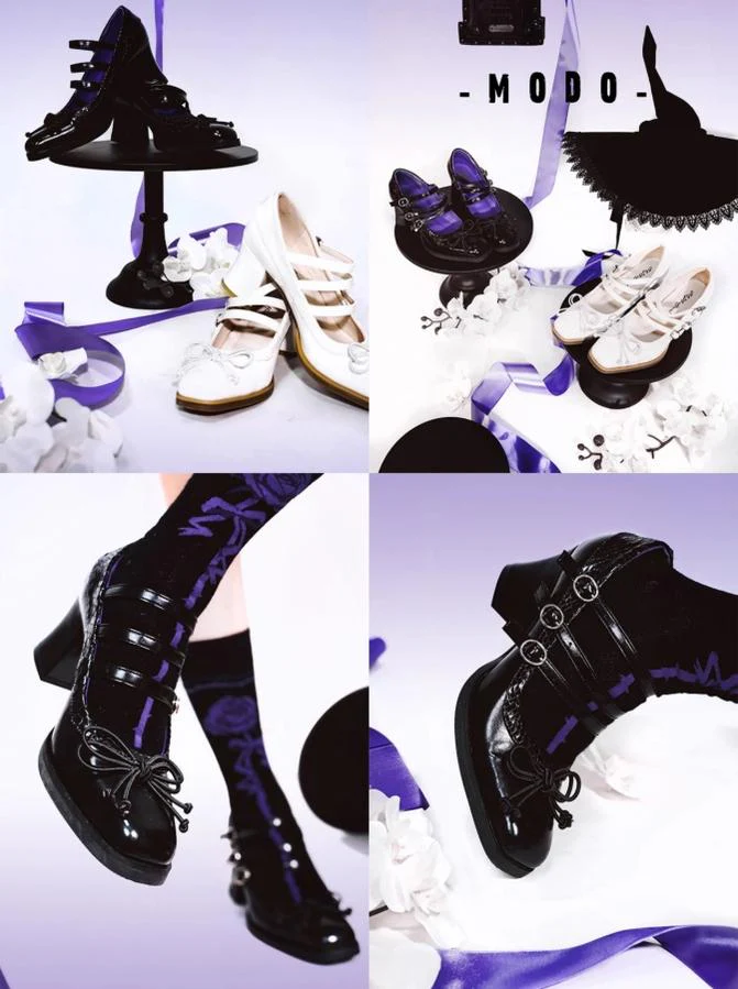 MODO - Gothic Lolita Shoes Chunky Heels with Snake-Pattern and Bow - Image 11