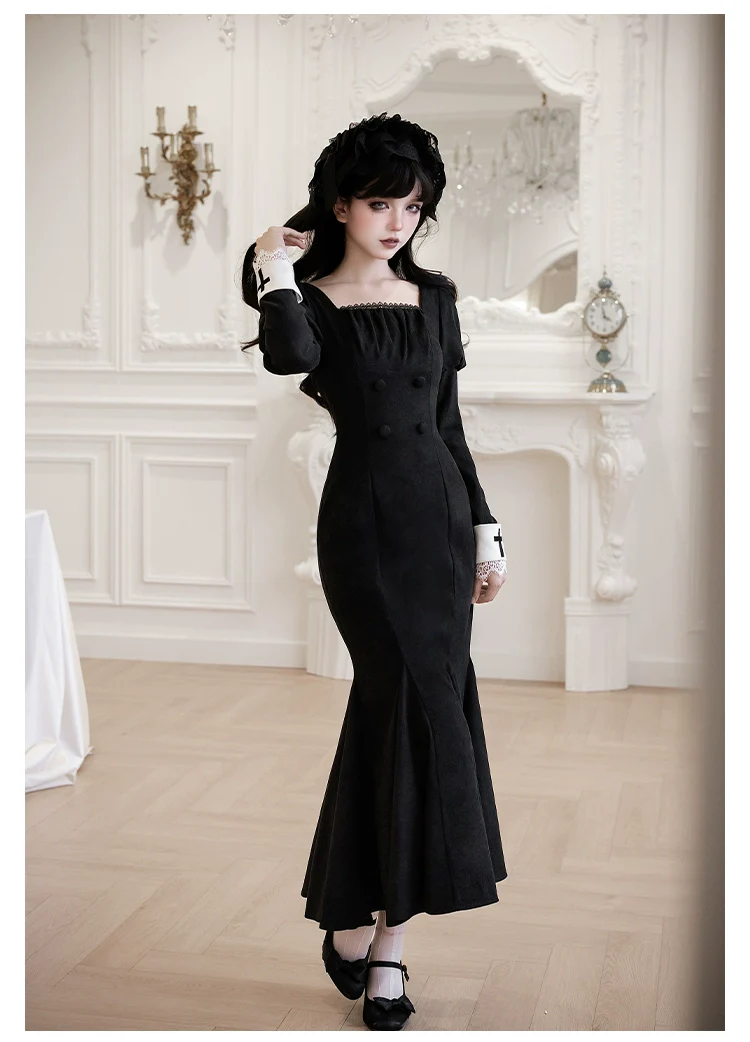 With PUJI - Rose Doll - Gothic Lolita Short OP, Mermaid Dress - Image 16