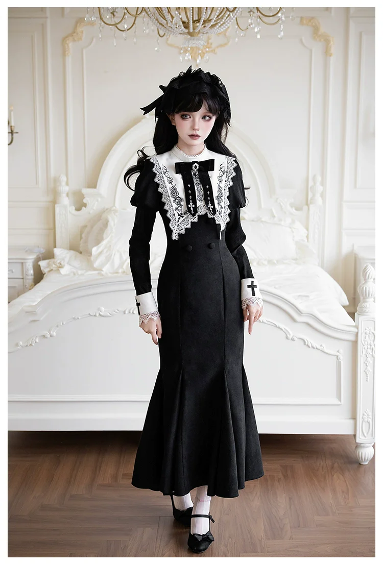 With PUJI - Rose Doll - Gothic Lolita Short OP, Mermaid Dress - Image 18