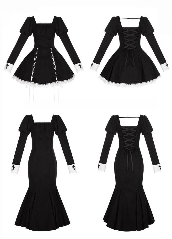 With PUJI - Rose Doll - Gothic Lolita Short OP, Mermaid Dress - Image 25
