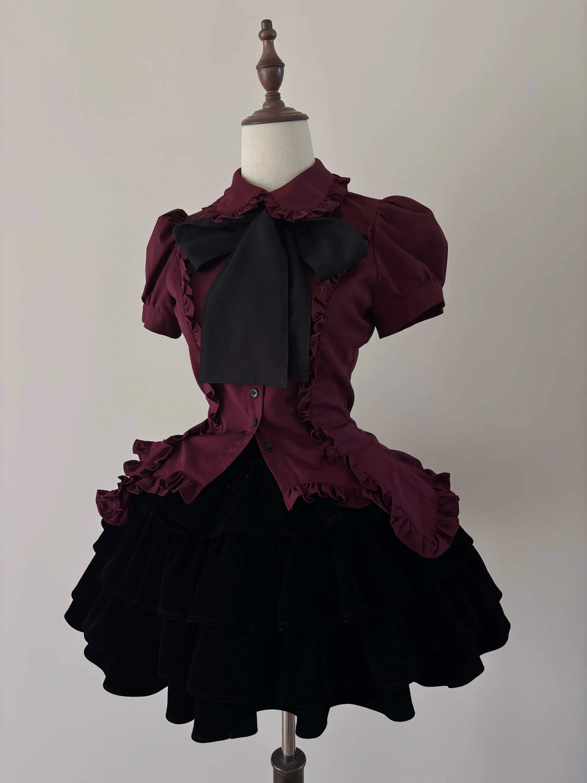 FlowerFairyDaily - Lilith - Gothic Lolita Short Sleeve Shirt, Detachable Tie - Image 2