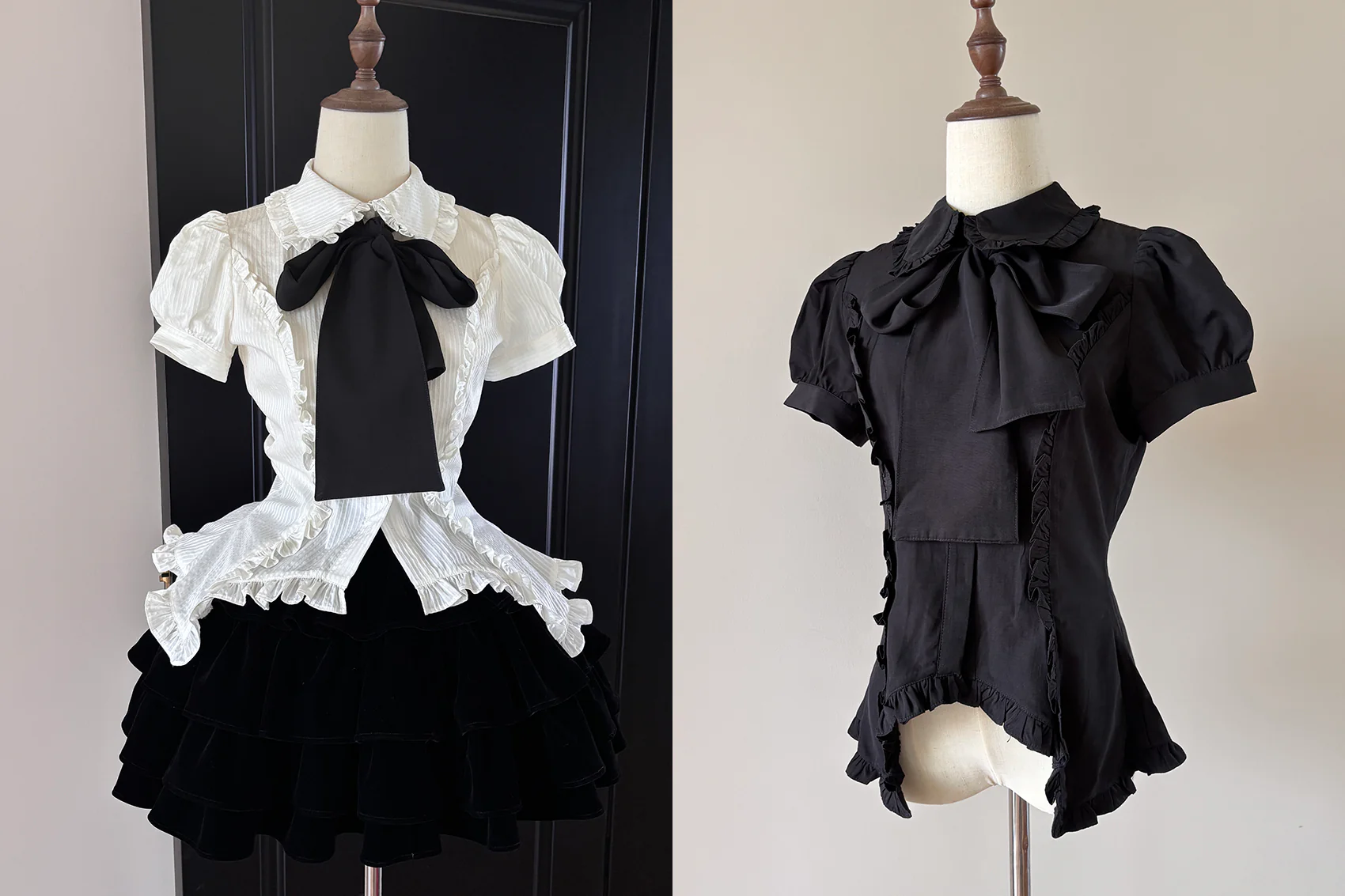 FlowerFairyDaily - Lilith - Gothic Lolita Short Sleeve Shirt, Detachable Tie - Image 4