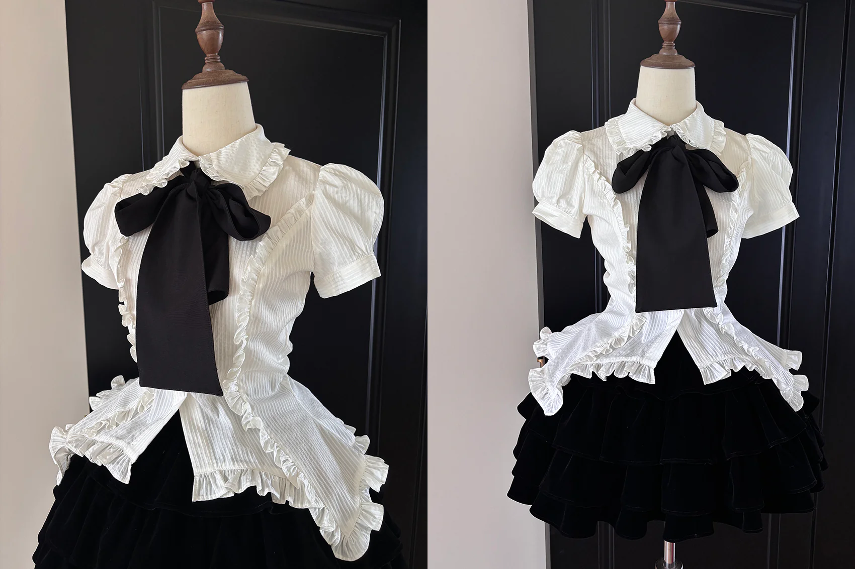 FlowerFairyDaily - Lilith - Gothic Lolita Short Sleeve Shirt, Detachable Tie - Image 9
