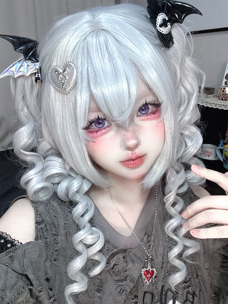 Gothic Lolita Short Wig, Detachable Curl Ponytails - Image 2