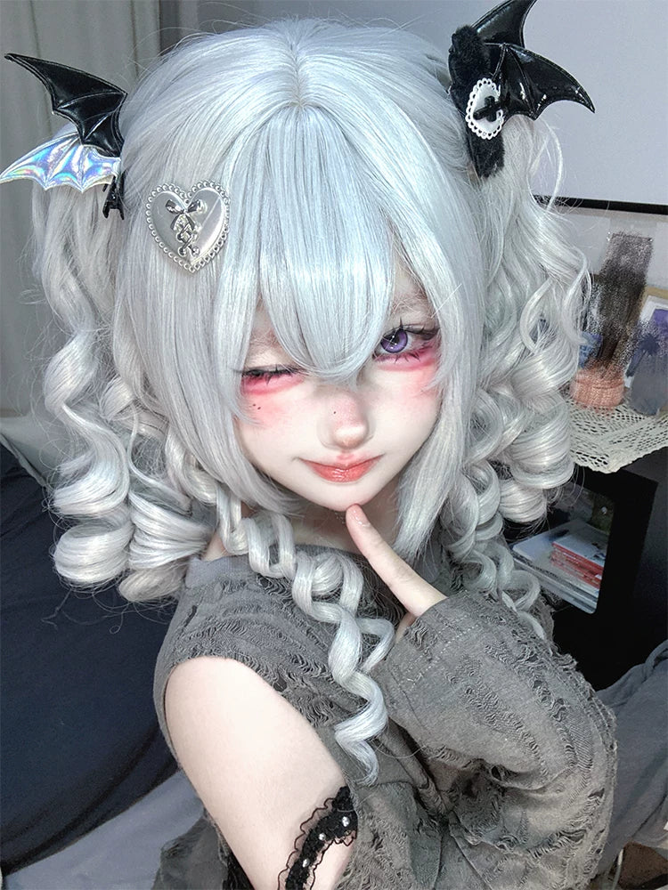 Gothic Lolita Short Wig, Detachable Curl Ponytails - Image 3
